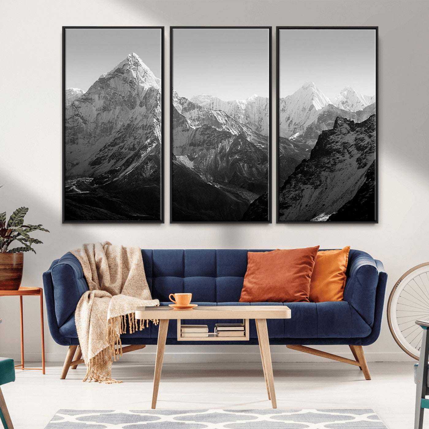 10775-MGV-FC-48X32-3P_Black-Snow Capped Mountain Wall Art – Black and White Canvas Print of Majestic Peaks, Nature Landscape Photography for Office, Bedroom,