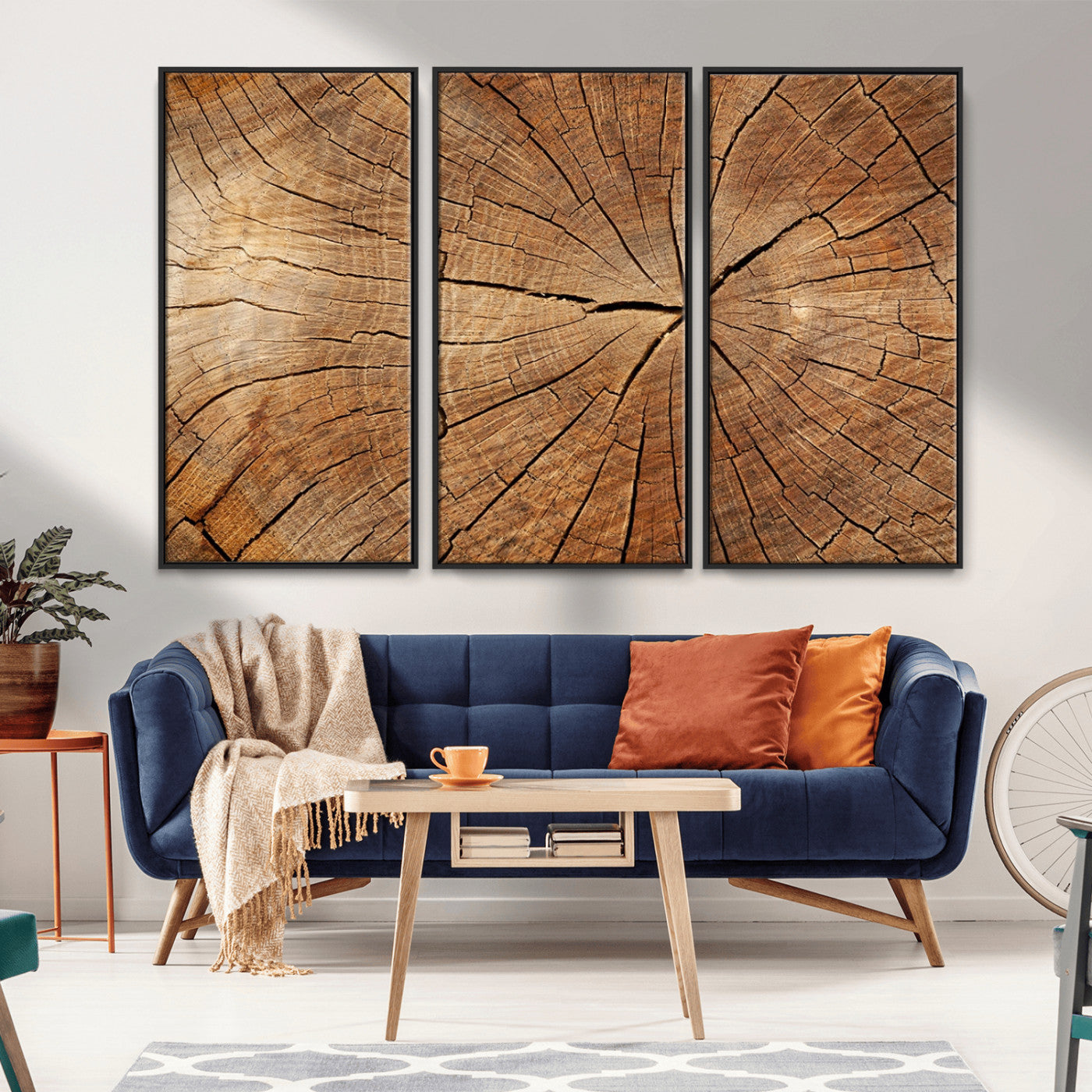 61710-MGV-FC-48X32-3P_Black-Tree Rings Wall Art – Rustic Wood Grain Canvas Print of Tree Trunk Cross Section, Nature Inspired Decor for Cabin, Office, Living