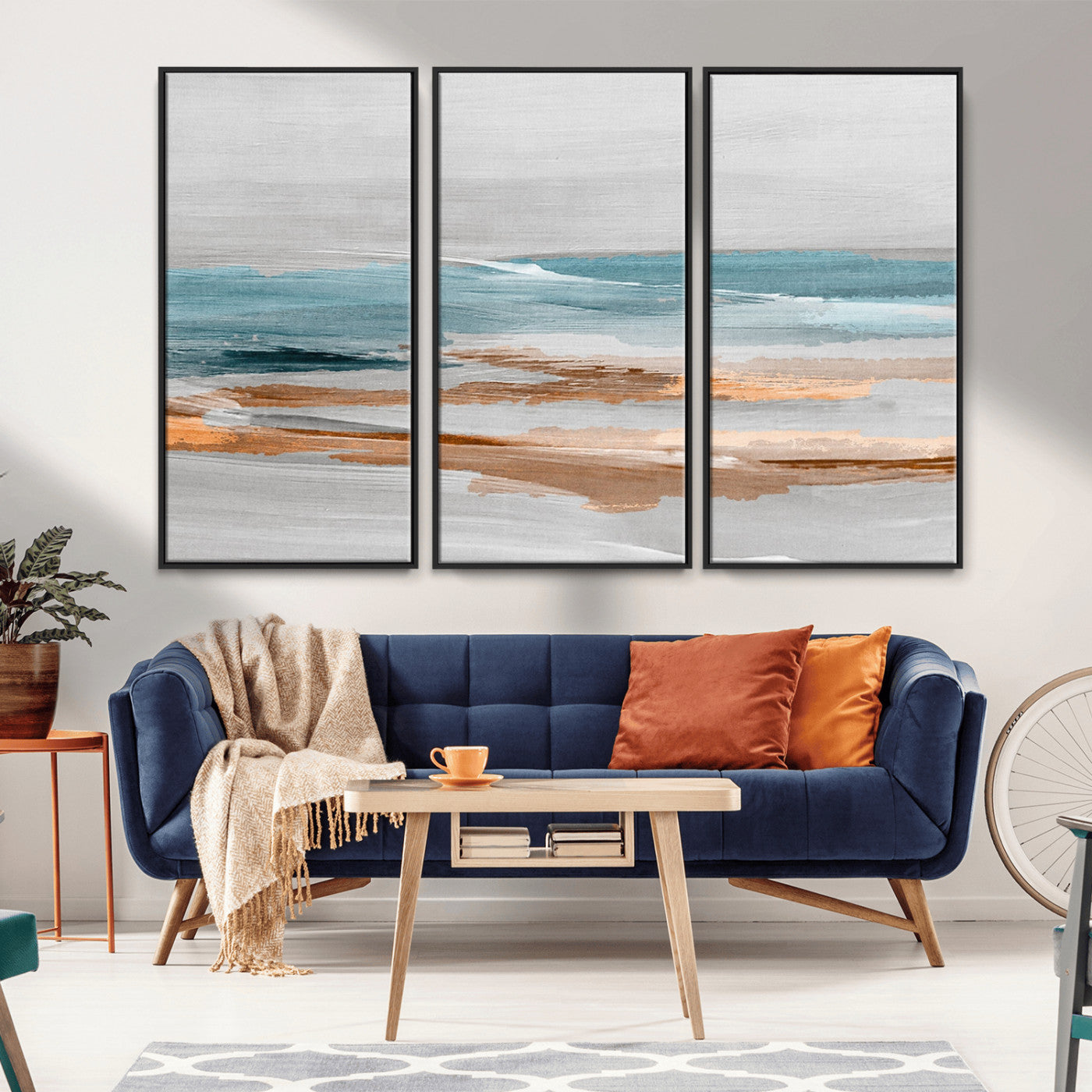 23430-MGV-FC-48X32-3P_Black-Abstract Coastal Wall Art – Modern Ocean Horizon Canvas Print, Minimalist Beach Scene Painting for Bedroom, Living Room, Office or