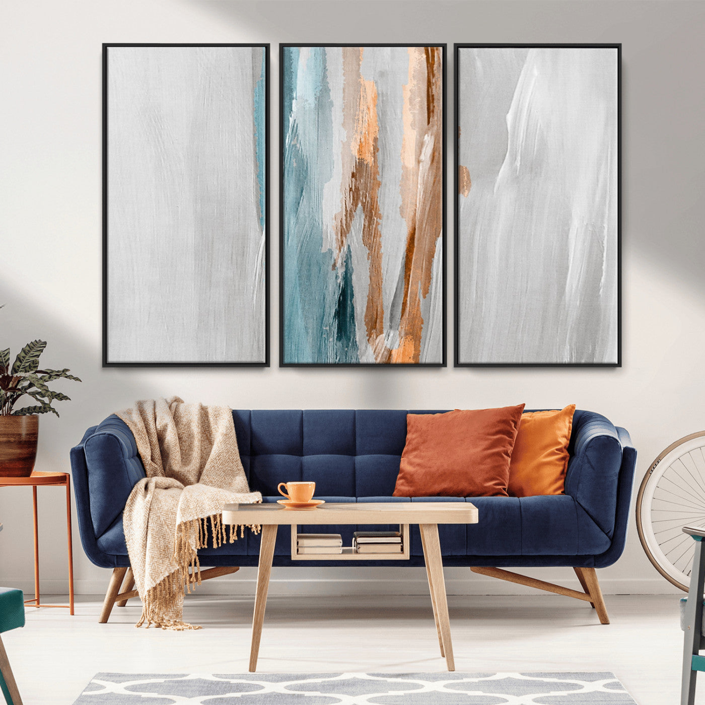 66154-MGV-FC-48X32-3P_Black-Abstract Brushstroke Wall Art – Modern Teal and Gold Canvas Print, Minimalist Contemporary Painting for Living Room, Bedroom, or