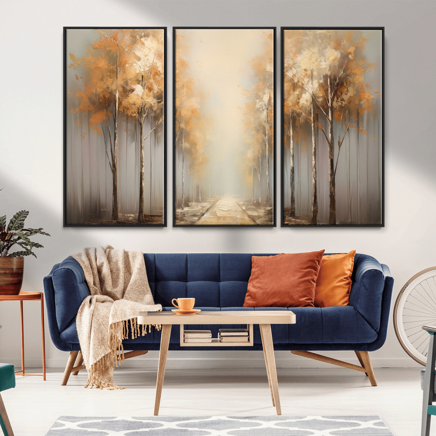 95004-MGV-CV-36X24-Autumn Forest Path Wall Art – Hand Painted Canvas Print with Golden Trees, Modern Nature Landscape Decor for Living Room, Bedroom