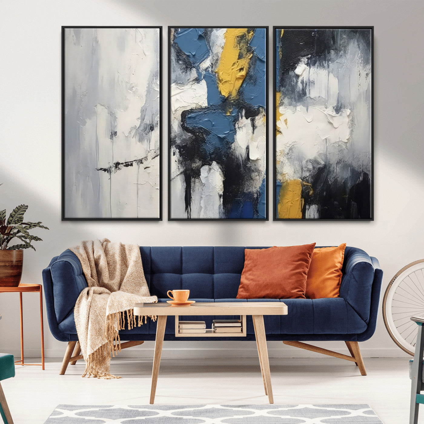 63850-MGV-CV-36X24-Abstract Blue and Yellow Wall Art – Modern Textured Canvas Painting, Bold Contemporary Artwork for Living Room, Bedroom or Office