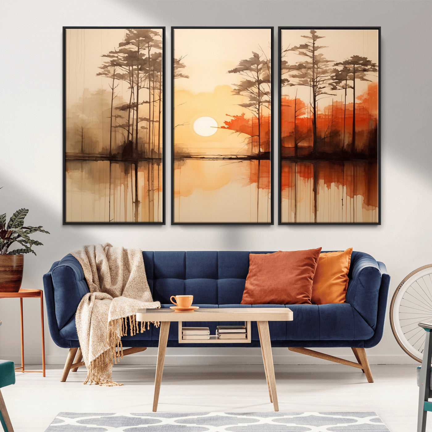 51083-MGV-CV-36X24-Sunset Lake Forest Wall Art – Serene Trees and Orange Sky Reflection Canvas Print, Tranquil Nature Decor for Living Room, Office