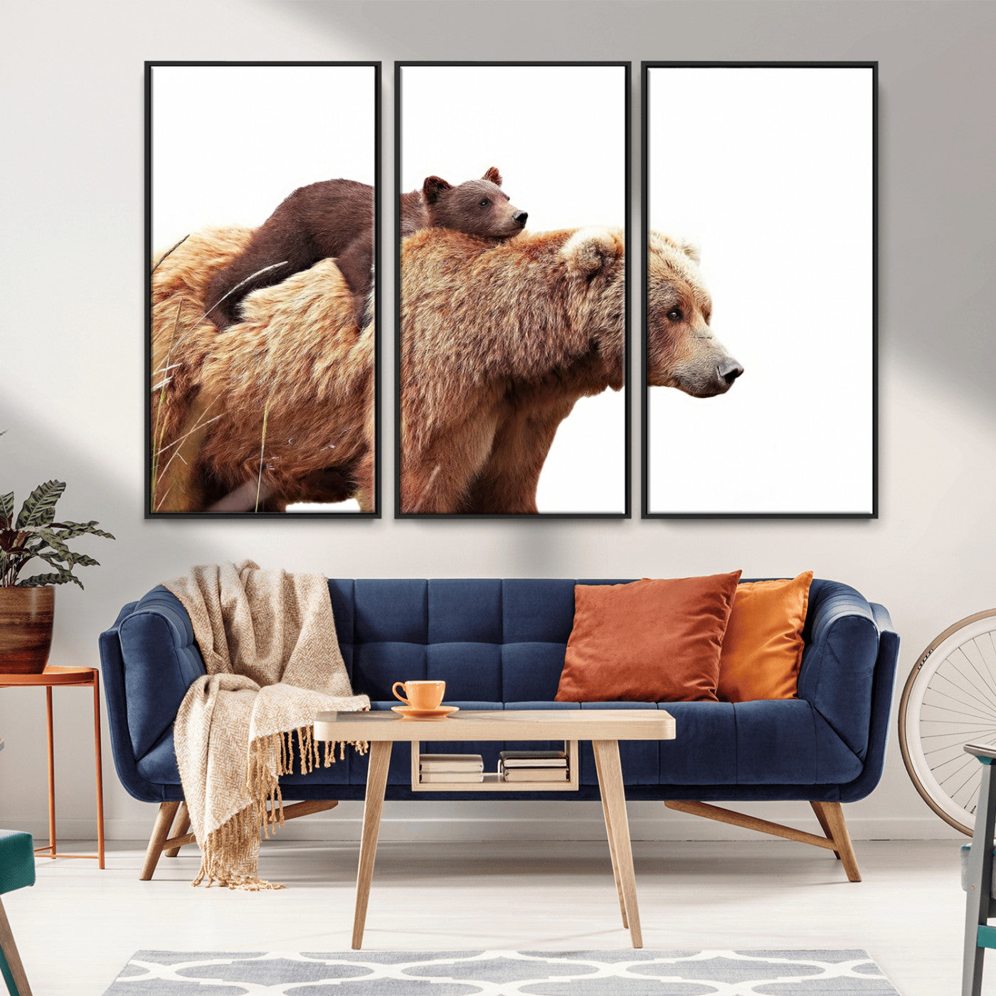 76943-MGV-CV-36X24-Mom Bear Wall Art Canvas Print, Framed Bear Photography Art Picture Print, Rustic Bear and Cub Perfect Rustic Farmhouse Decor