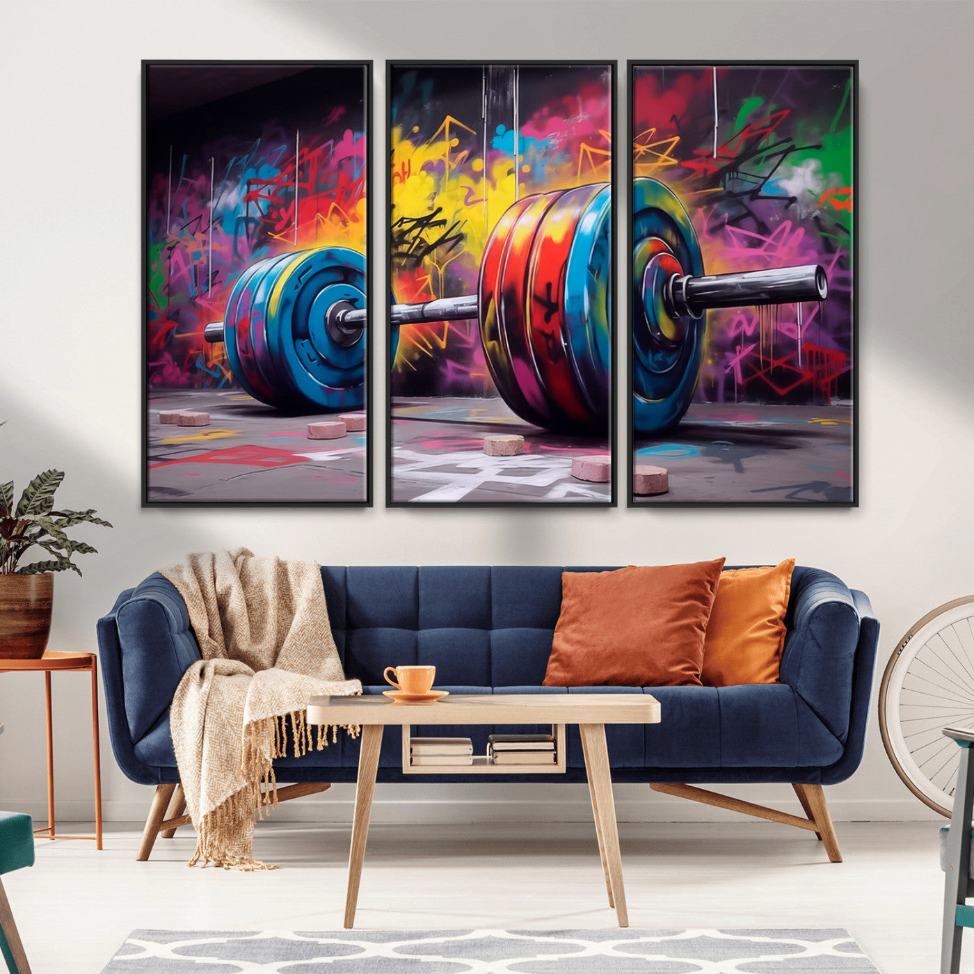 13549-MGV-CV-36X24-Graffiti Gym Wall Art Canvas Print, Framed Graffiti Barbell Art Picture Print, Weightlifting Perfect Fitness Studio Decor Artwork