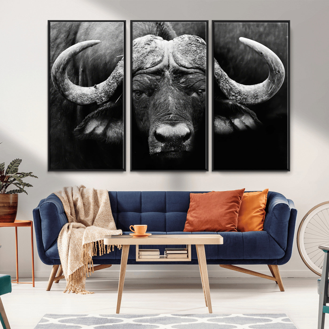 75273-MGV-CV-36X24-Buffalo Wall Art – Black and White African Buffalo Canvas Print, Rustic Wildlife Animal Artwork for Farmhouse, Living Room,