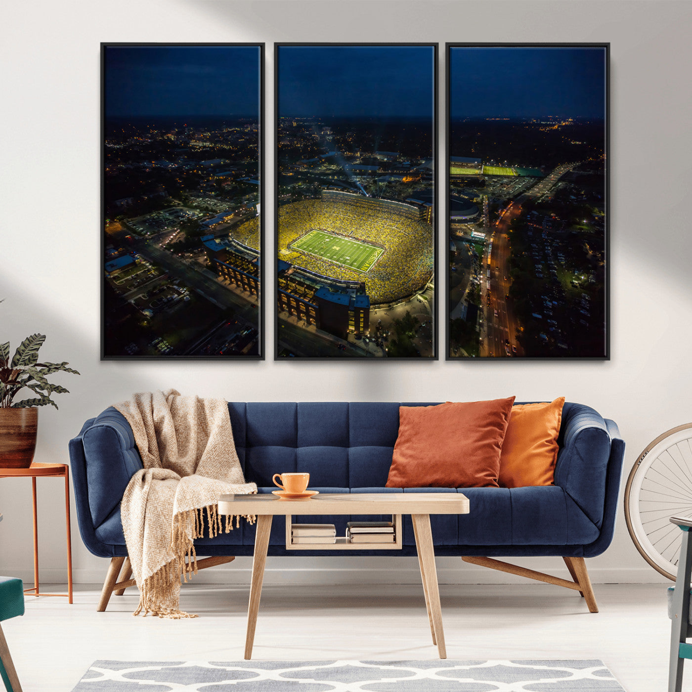 33588-MGV-FC-48X32-3P_Black-Football Stadium Wall Art – Aerial Night Game Canvas Print Packed Field City Lights, Sports Photography Decor for Game Room, Man