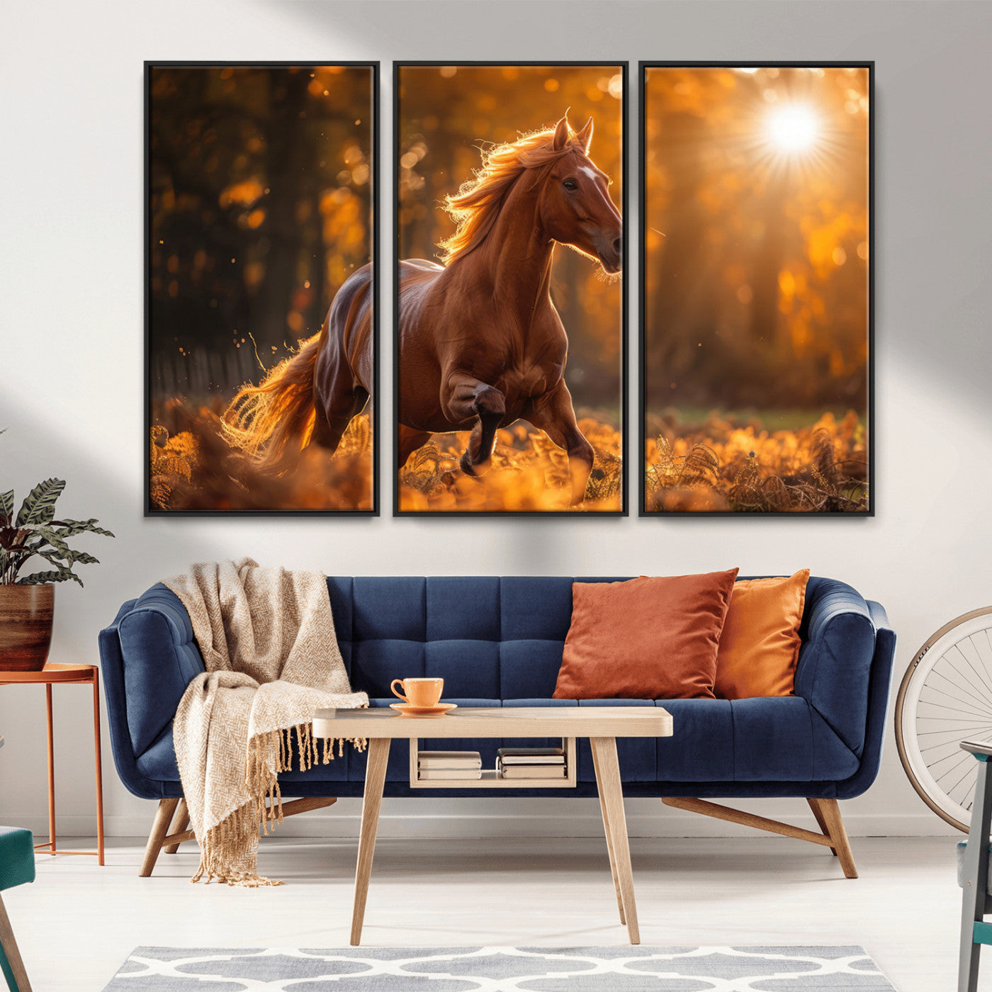 92144-MGV-FC-48X32-3P_Black-Sunset Horse Wall Art Canvas Print, Framed Horse Barn Art Picture Print, Majestic Horse Perfect Rustic Farmhouse Decor Artwork