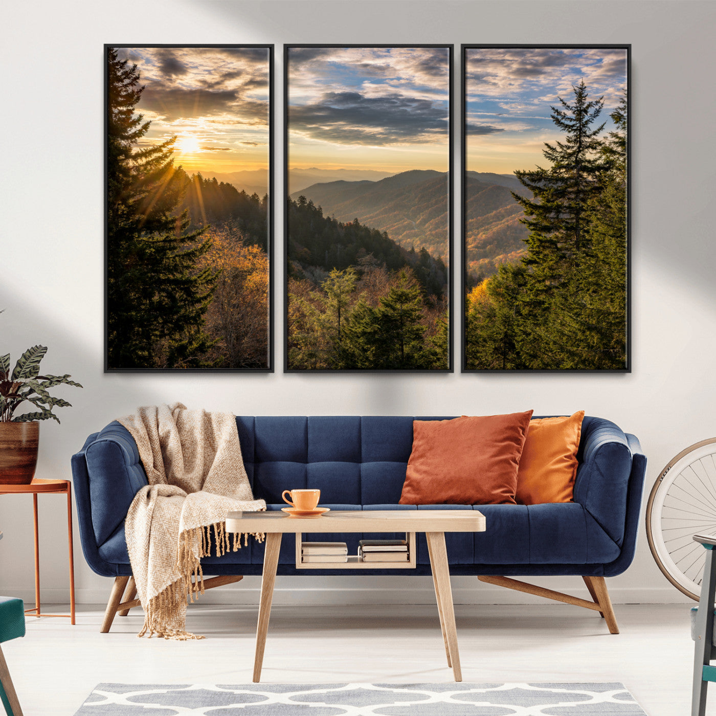 73692479-MGV-CV-36X24-Smoky Mountains Wall Art Canvas Print, Framed Forest Mountain Art Picture Print, Spring Mountain Perfect Spring Style Decor