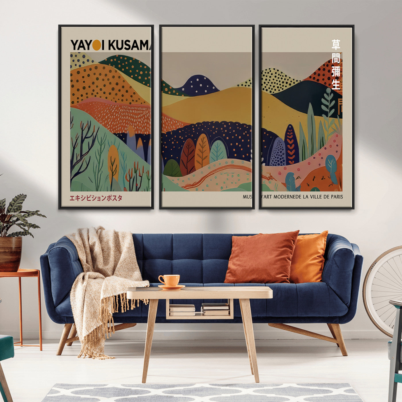 11242-MGV-CV-36X24-Kusama Wall Art – Abstract Colorful Hills Canvas Print, Modern Japanese Inspired Landscape Poster for Living Room, Office or