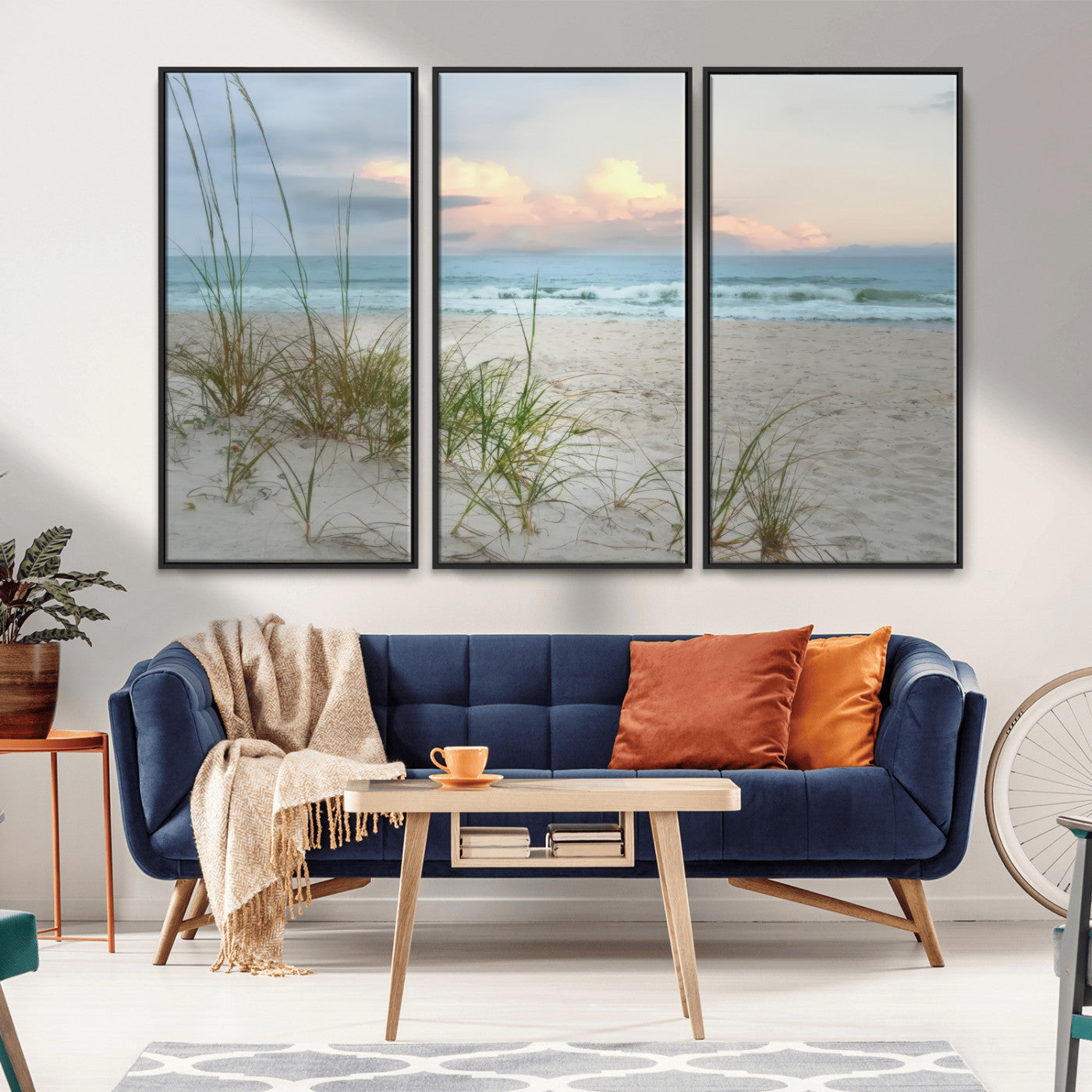Test1001-MGV-CV-36X24-Coastal Beach Wall Art – Panoramic Ocean Waves and Sandy Dunes Canvas Print, Serene Seascape with Sea Oats for Relaxing Home or