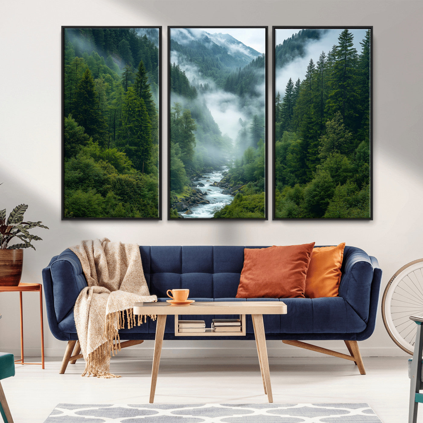69453-MGV-CV-36X24-Mountain Forest Wall Art – Misty River and Evergreen Landscape Canvas Print, Nature Photography Poster for Living Room, Bedroom,