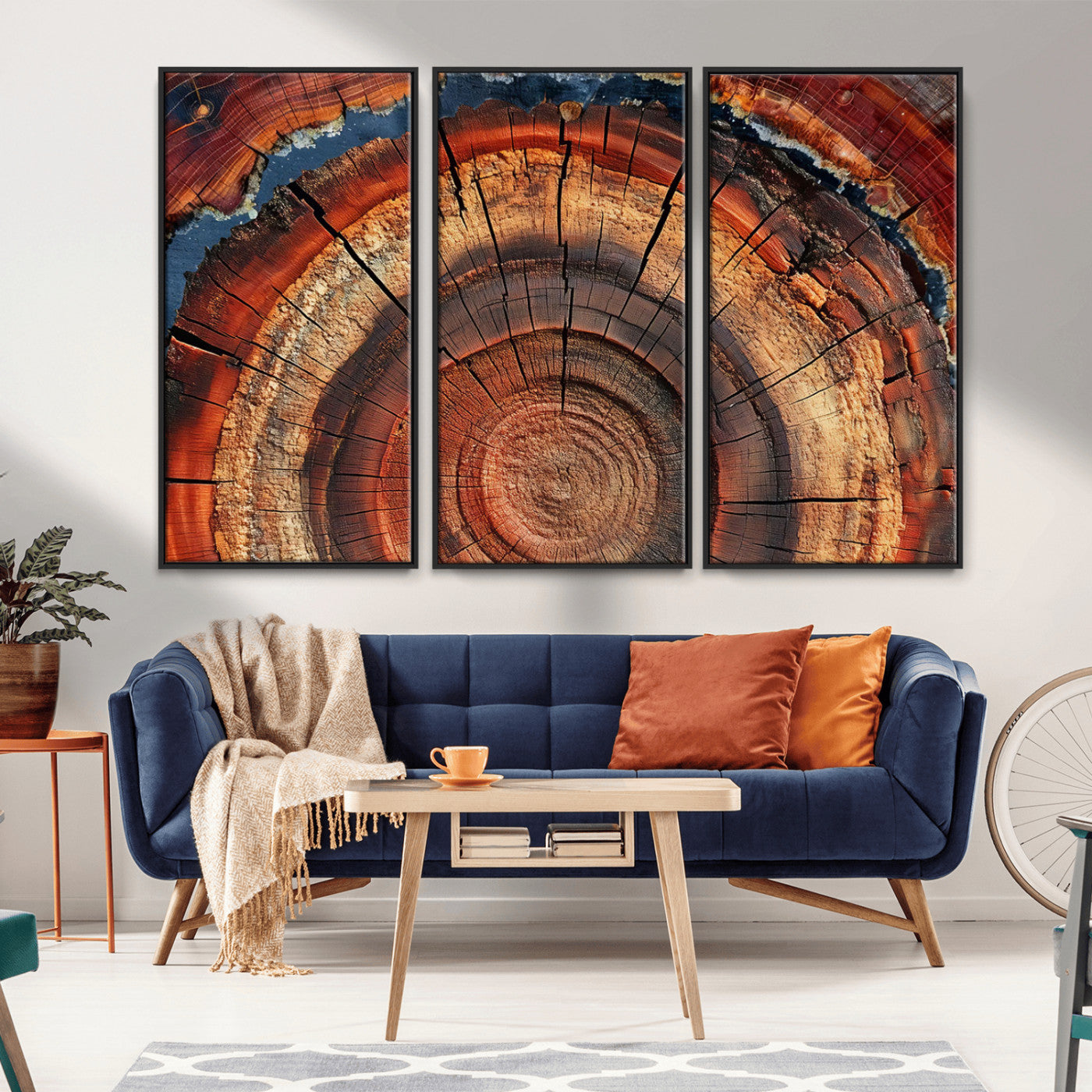 28555-MGV-FC-48X32-3P_Black-Tree Ring Wall Art – Rustic Wood Grain Canvas Print, Natural Texture Abstract Artwork Poster for Living Room, Bedroom, Office,