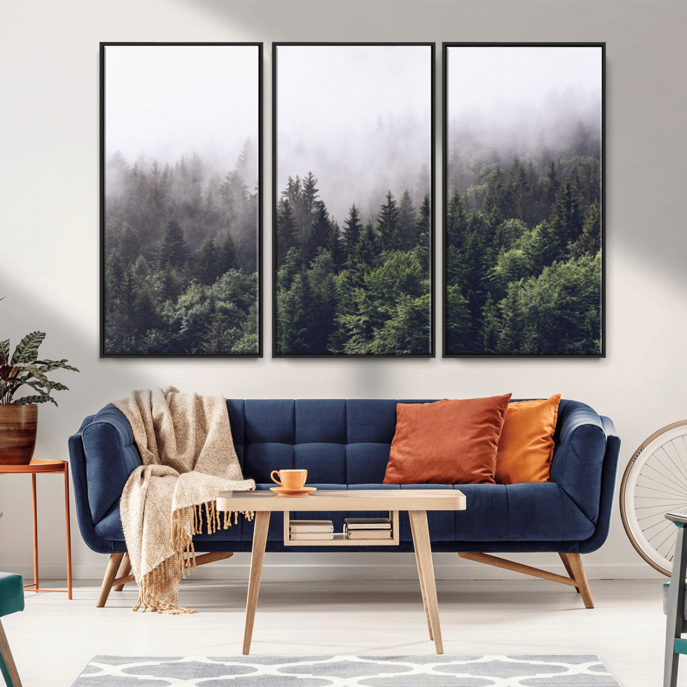 42578900-MGV-FC-48X32-3P_Black-Misty Forest Wall Art – Serene Mountain Pine Tree Canvas Print, Nature Landscape Decor for Bedroom, Living Room, Office or Rustic