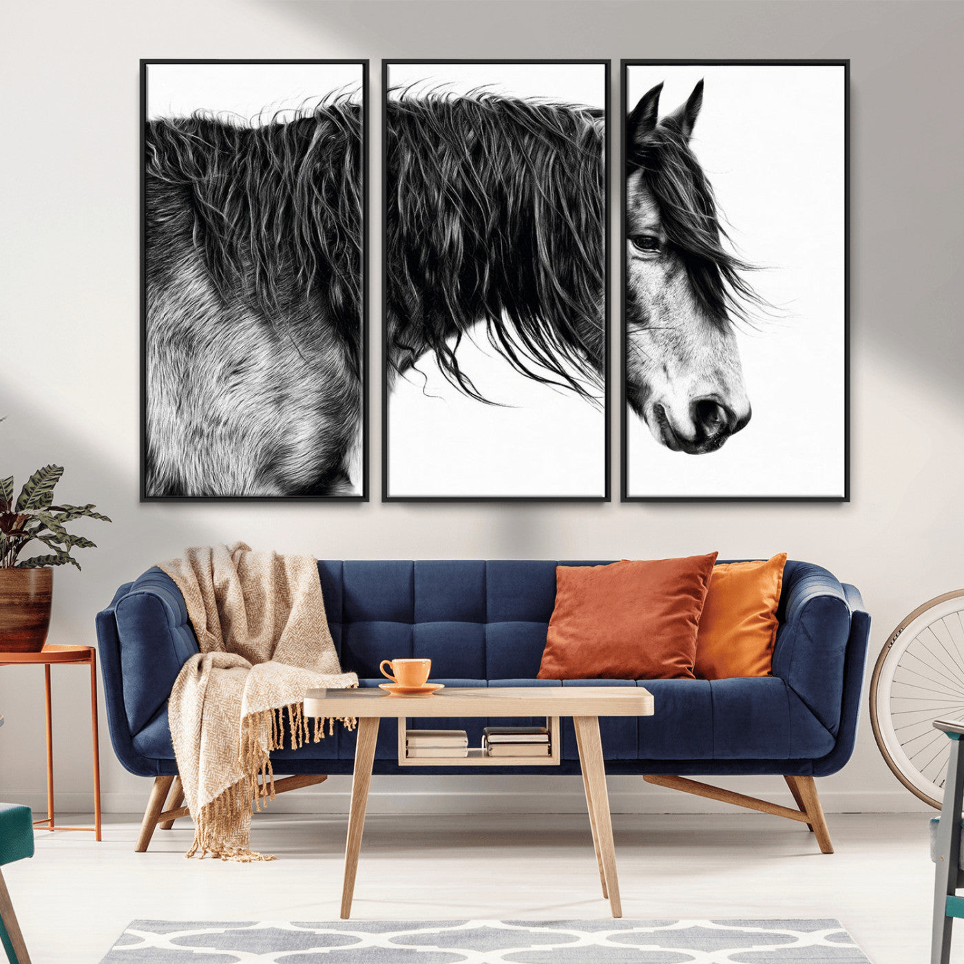 57694-MGV-CV-36X24-Horse Portrait Wall Art – Black and White Canvas Print with Detailed Stallion Profile, Rustic Farmhouse Equestrian Artwork for