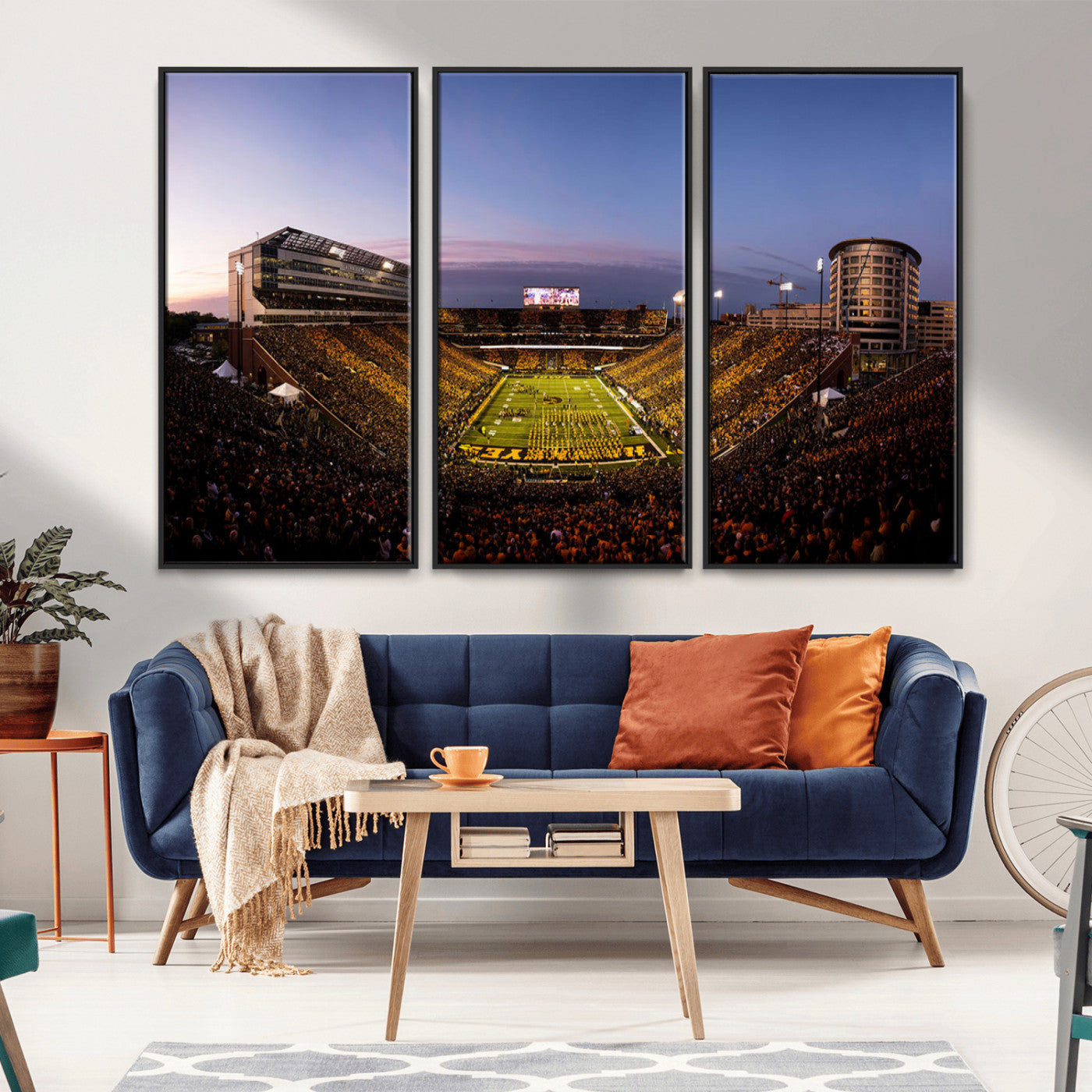 82557-MGV-CV-36X24-College Football Stadium Wall Art – Panoramic Sunset Canvas Print with Marching Band and Game Day Crowd, Sports Artwork for Man