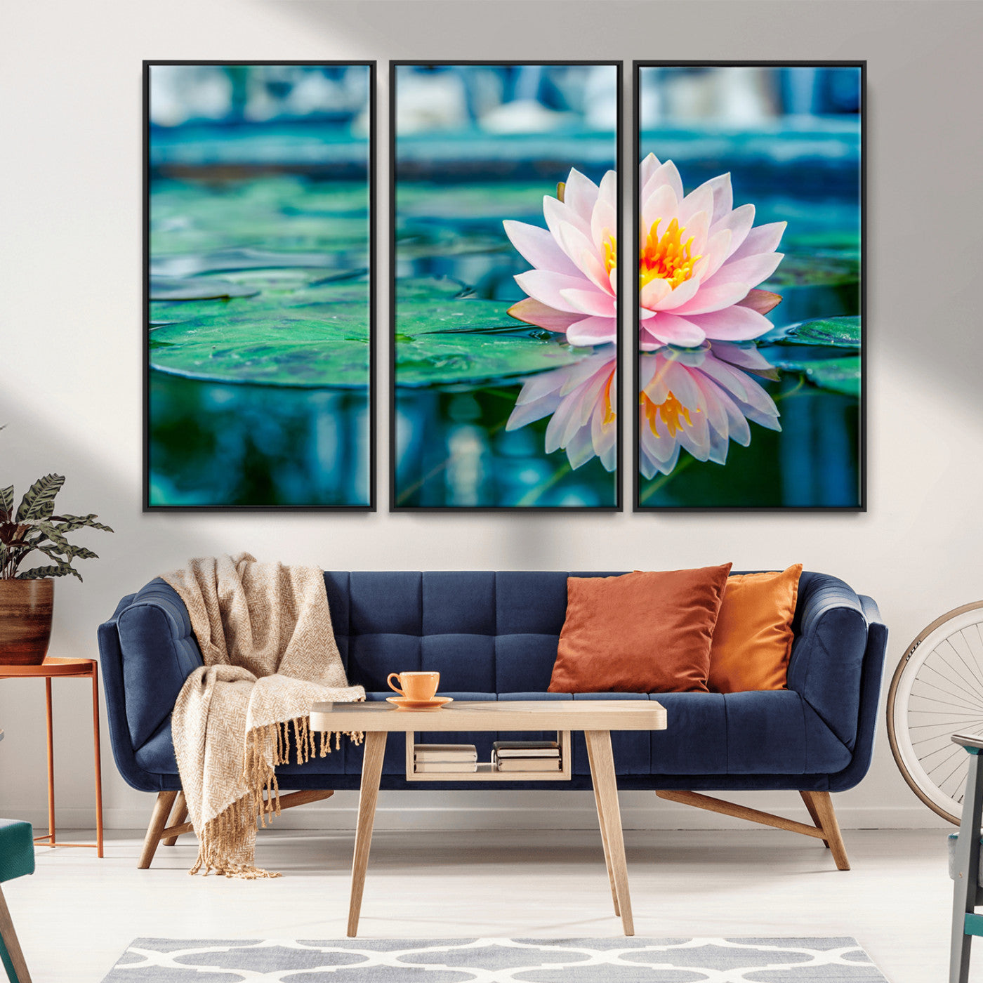 30320-MGV-CV-36X24-Pink Water Lily Wall Art – Lotus Flower Canvas Print with Reflection Water, Peaceful Botanical Artwork for Living Room, Bedroom,