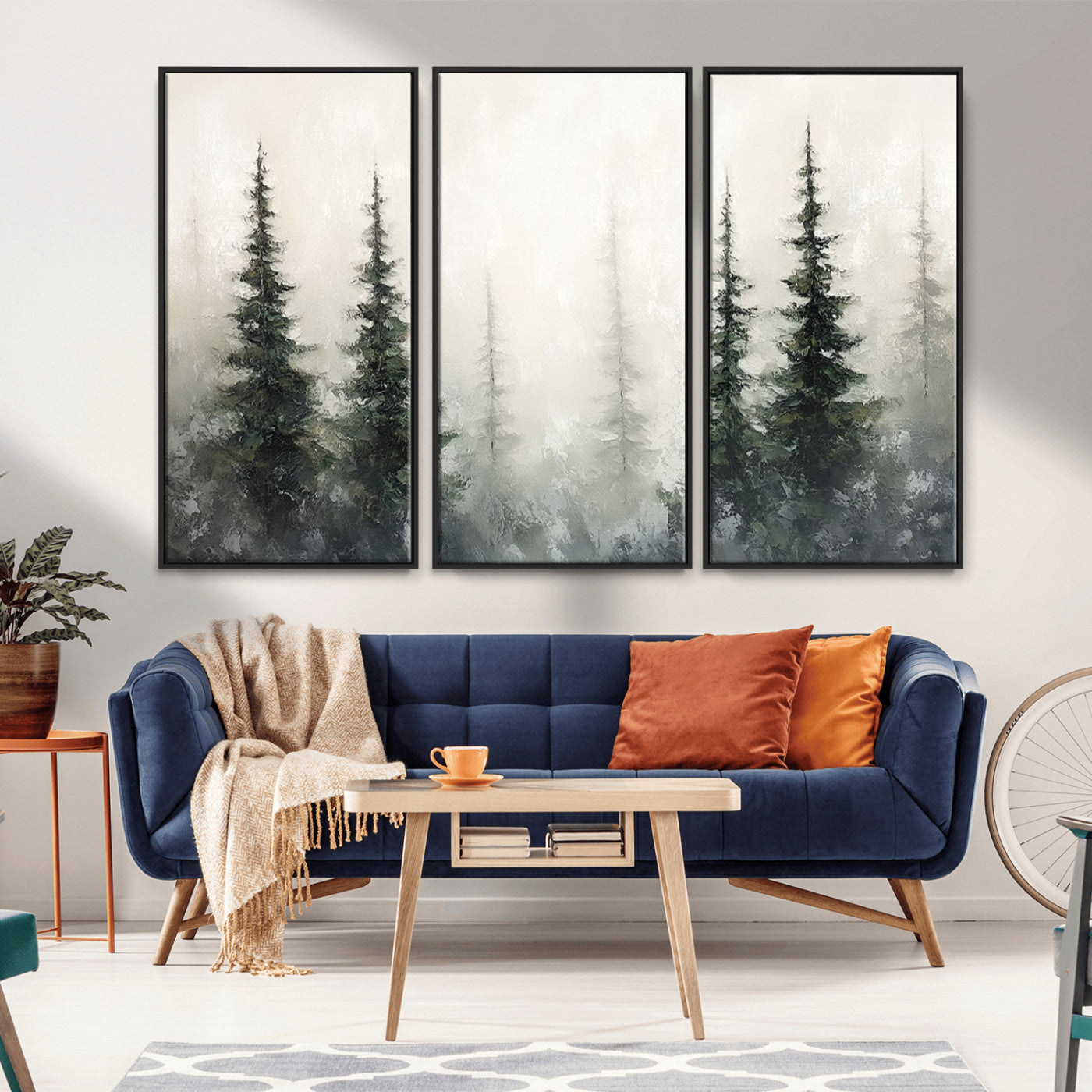 33241-MGV-CV-36X24-Misty Forest Wall Art Canvas Print, Framed Foggy Pines Art Picture Print, Forest Haze Perfect Rustic Minimalist Decor Artwork