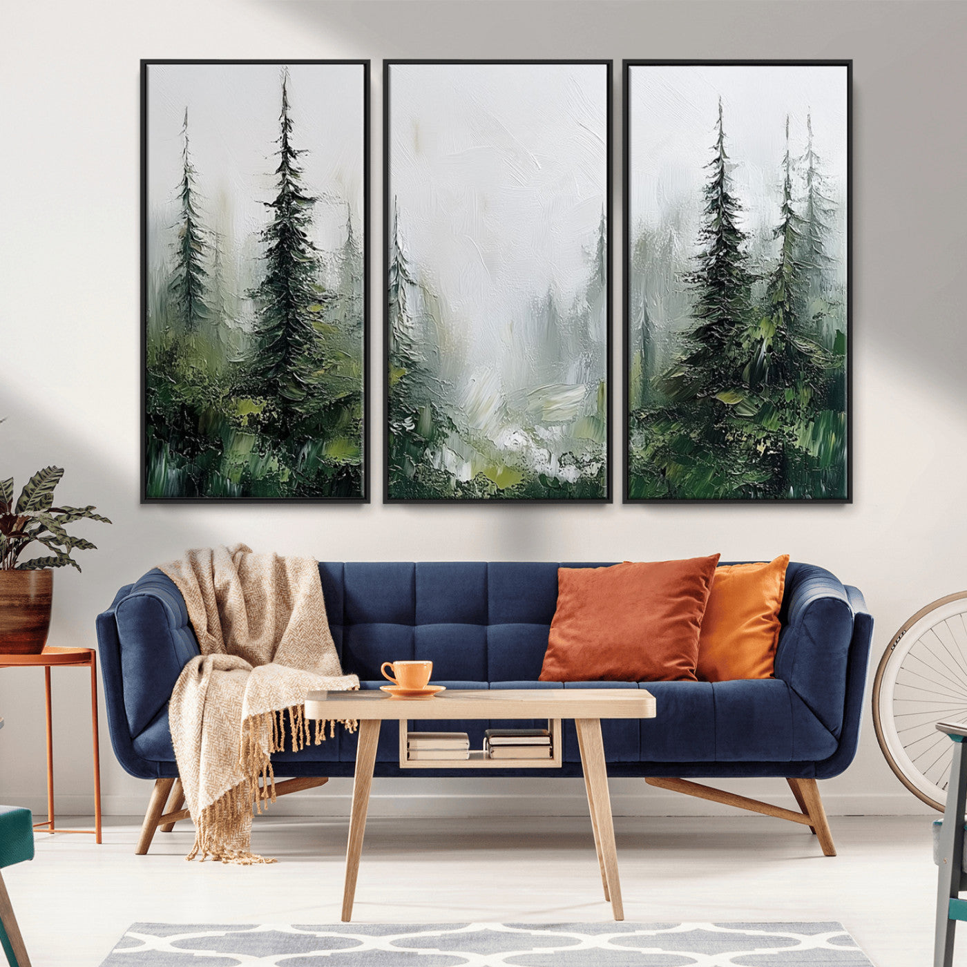 76014-MGV-CV-36X24-Forest Wall Art – Textured Canvas Print Featuring Misty Evergreen Pines and Woodland Landscape, Rustic Nature Artwork for Living