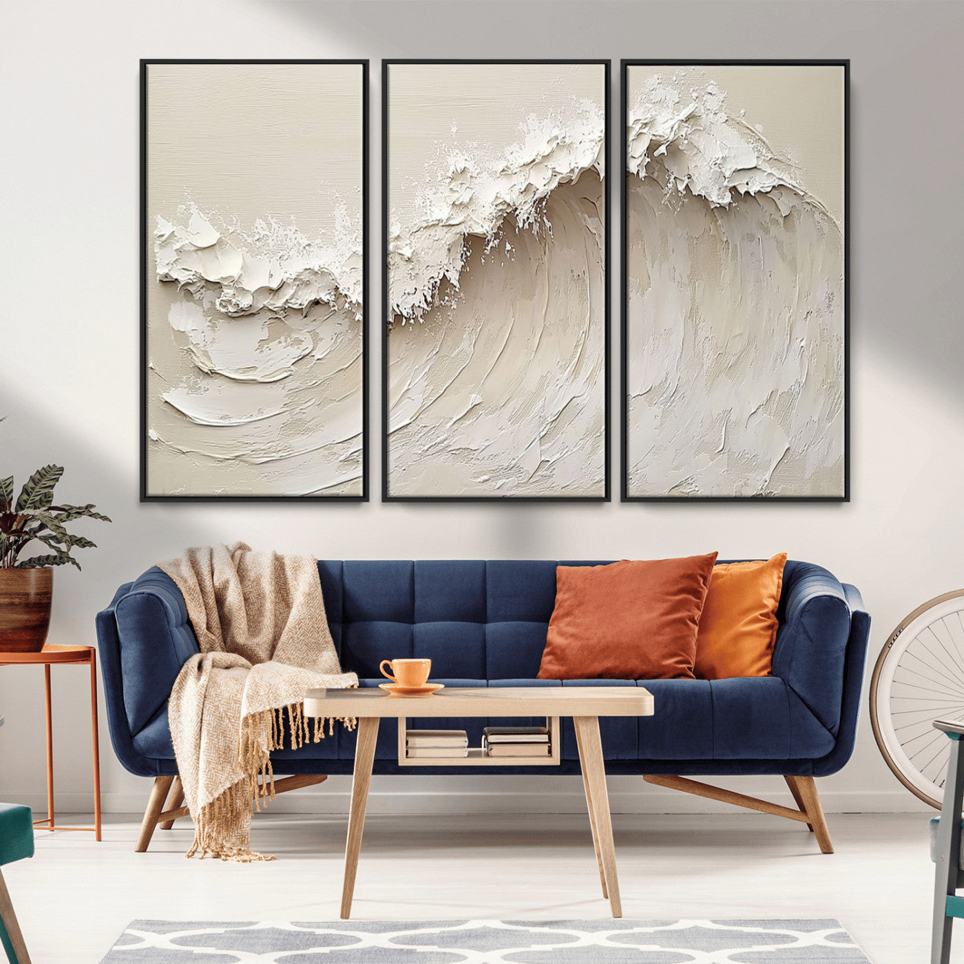 45175-MGV-CV-36X24-Textured Wave Wall Art Canvas Print, Framed Minimal Seascape Art Picture Print, Elegant Wave Perfect Modern Coastal Decor Artwork