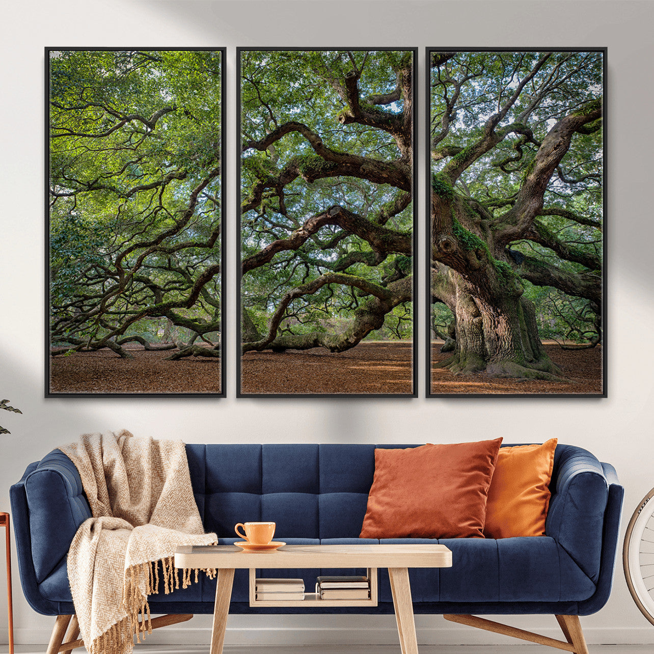 MGV-FC-48X32-3P - Historic Tree Wall Art Canvas Print, Framed Mossy Tree Art Picture Print, Twisted Branches Perfect Nature Southern Decor Artwork