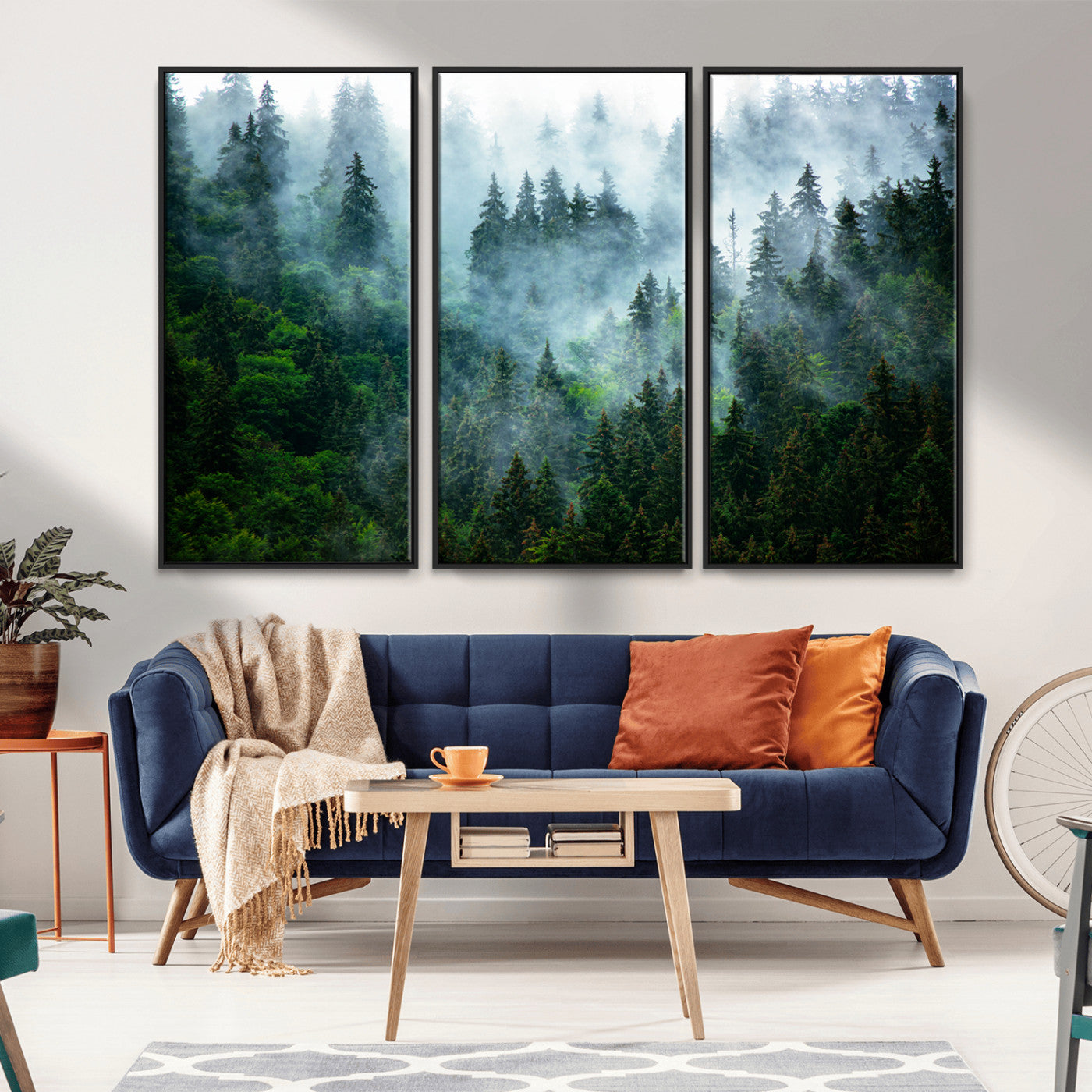 17393683-MGV-CV-36X24-Misty Forest Art Wall Art Canvas Print, Framed Foggy Mountain Art Art Picture Print, Scenic Wall Print Perfect Decor Artwork