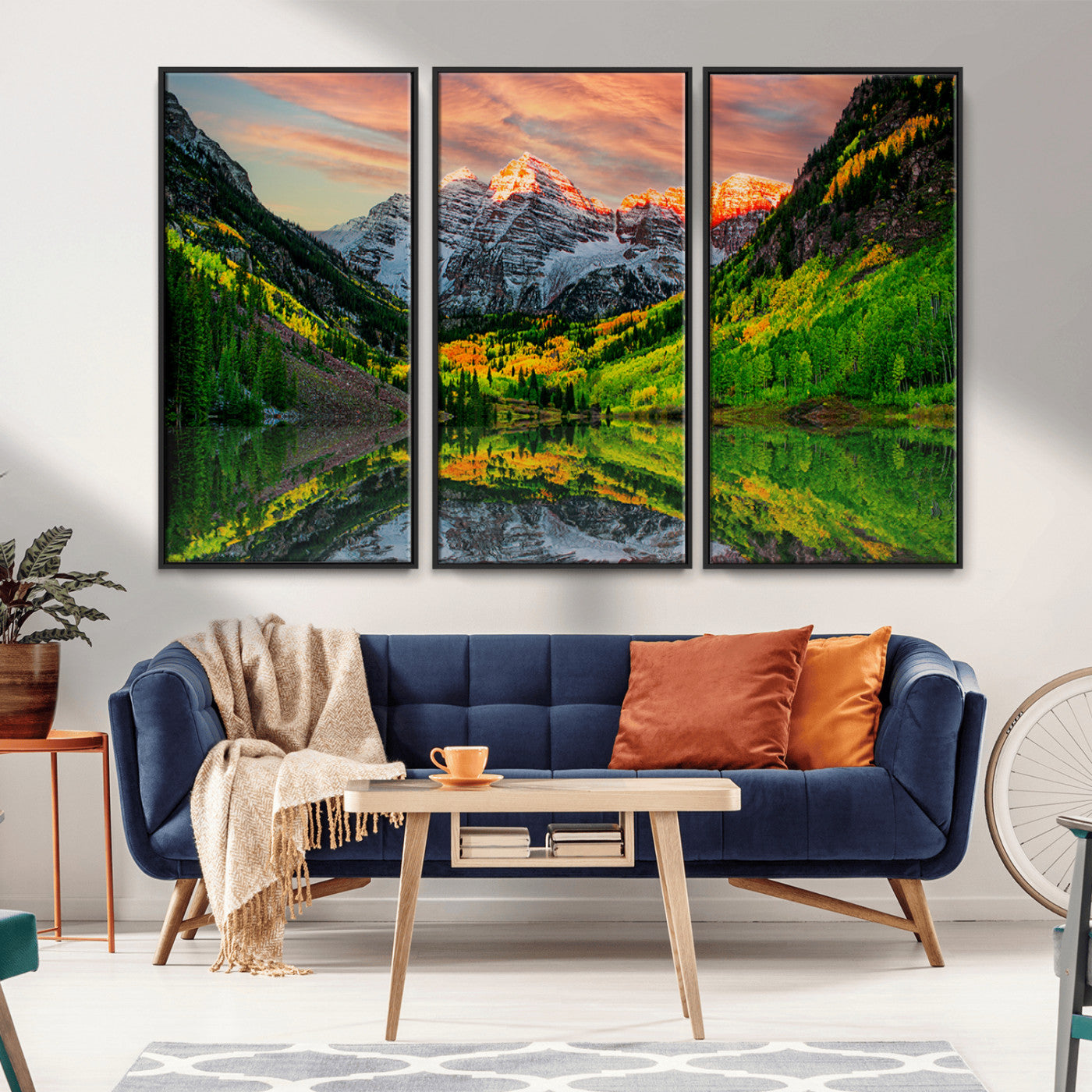 59533484-MGV-CV-36X24-Maroon Bells Autumn Wall Art – Panoramic Mountain Landscape Canvas Print, Sunset Reflection Nature Artwork for Living Room, Office