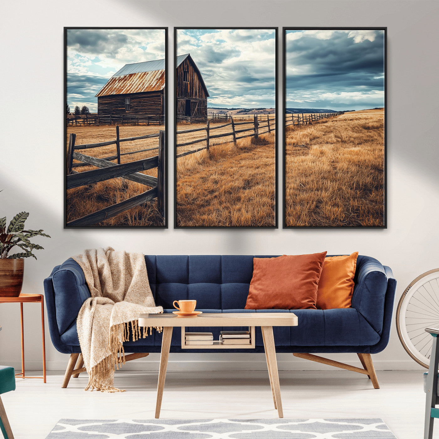 69356982-MGV-CV-36X24-Old Barn Wall Art Canvas Print, Framed Rustic Fence Art Picture Print, Wooden Farmhouse Perfect Rustic Farmhouse Decor Artwork