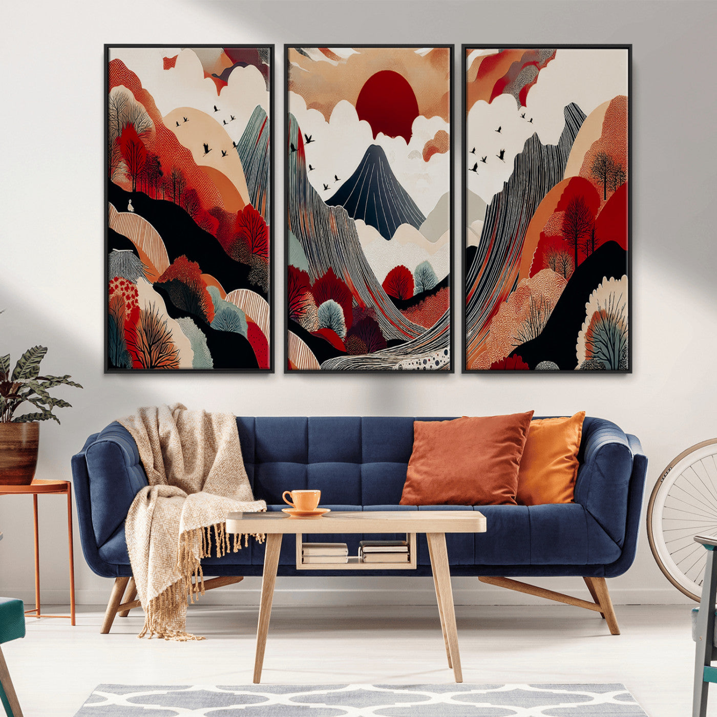 59495752-MGV-CV-36X24-Abstract Mountain Wall Art Canvas Print, Framed Vibrant Landscape Art Picture Print, Nature Drawing Perfect Contemporary