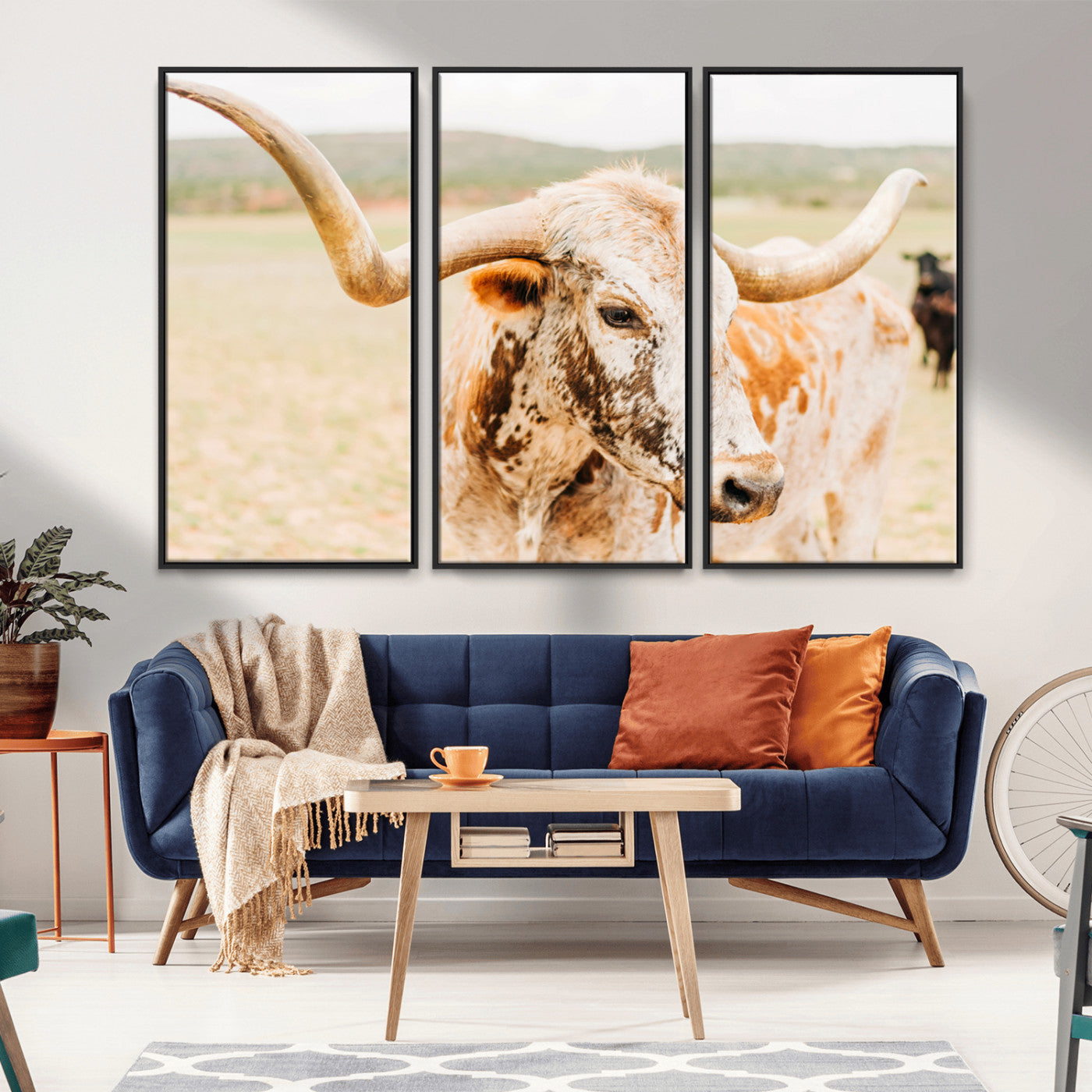 21060648-MGV-CV-36X24-Texas Longhorn Wall Art Canvas Print, Framed Speckled Cow Art Picture Print, Rustic Bull Perfect Rustic Western Decor Artwork