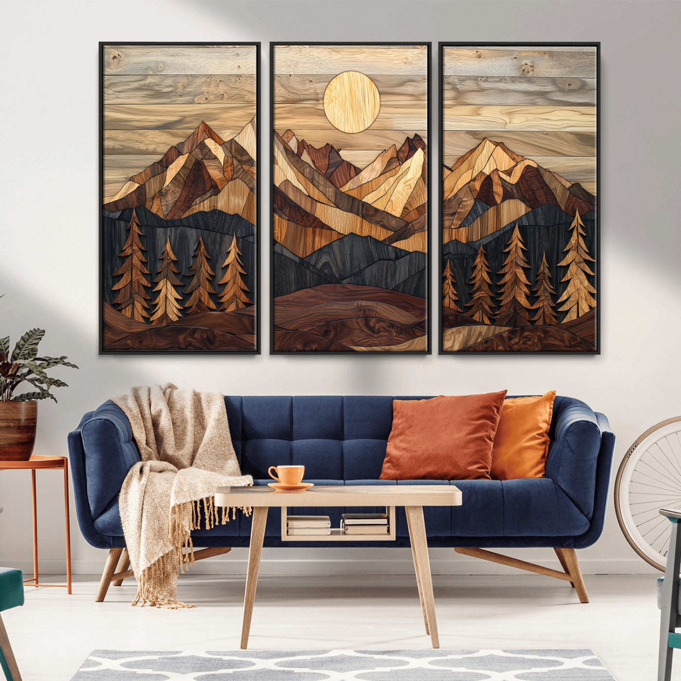 39116082-MGV-FC-48X32-3P_Black-Wood Mountain Landscape Wall Art Canvas Print, Framed Sunset Hills Art Picture Print, Abstract Nature Perfect Boho Decor Artwork