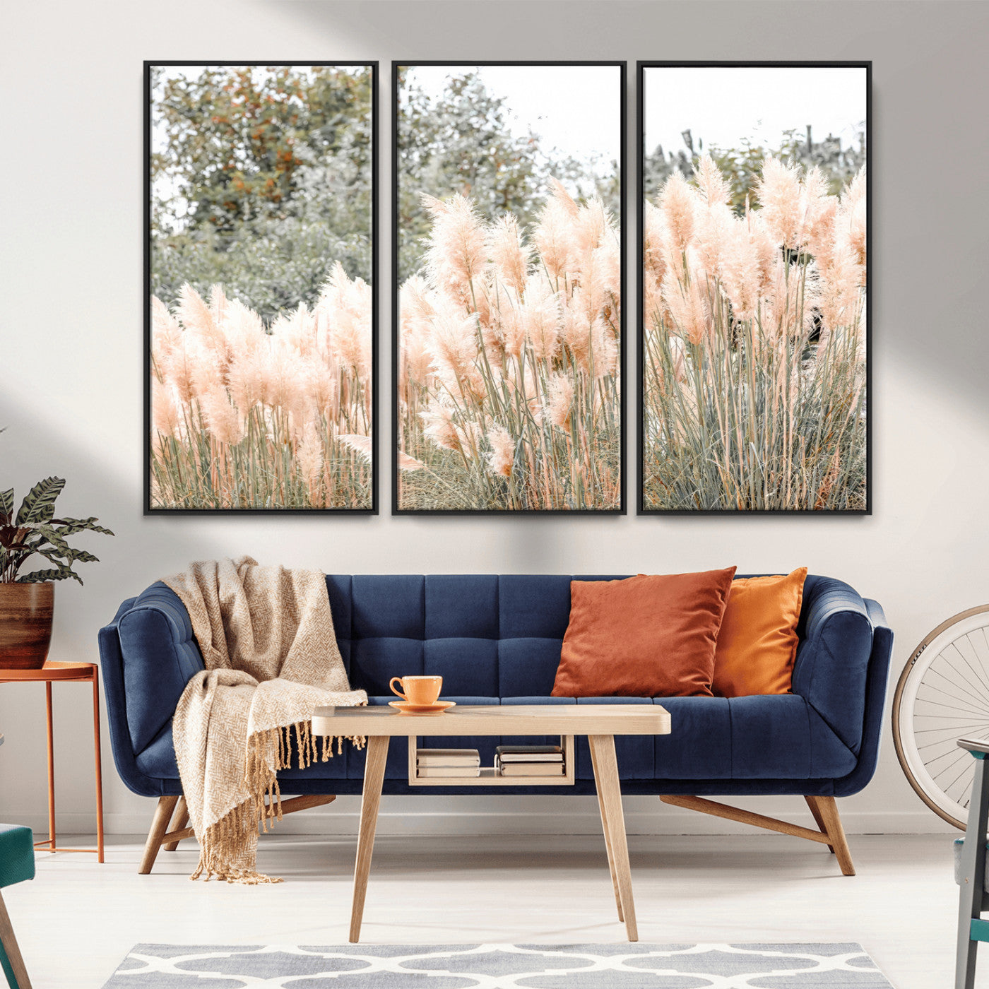 21826392-MGV-FC-48X32-3P_Black-Pampas Grass Wall Art Canvas Print, Framed Soft Pampas Art Picture Print, Pastel Grasses Perfect Soft Neutral Boho Decor Artwork