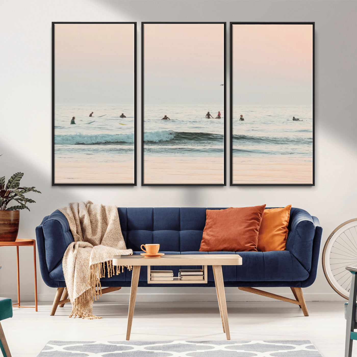 98888919-MGV-FC-48X32-3P_Black-Pastel Ocean Wall Art Canvas Print, Framed Soft Sunset Swimming Art Picture Print, Calm Sea Horizon Perfect Soft Coastal