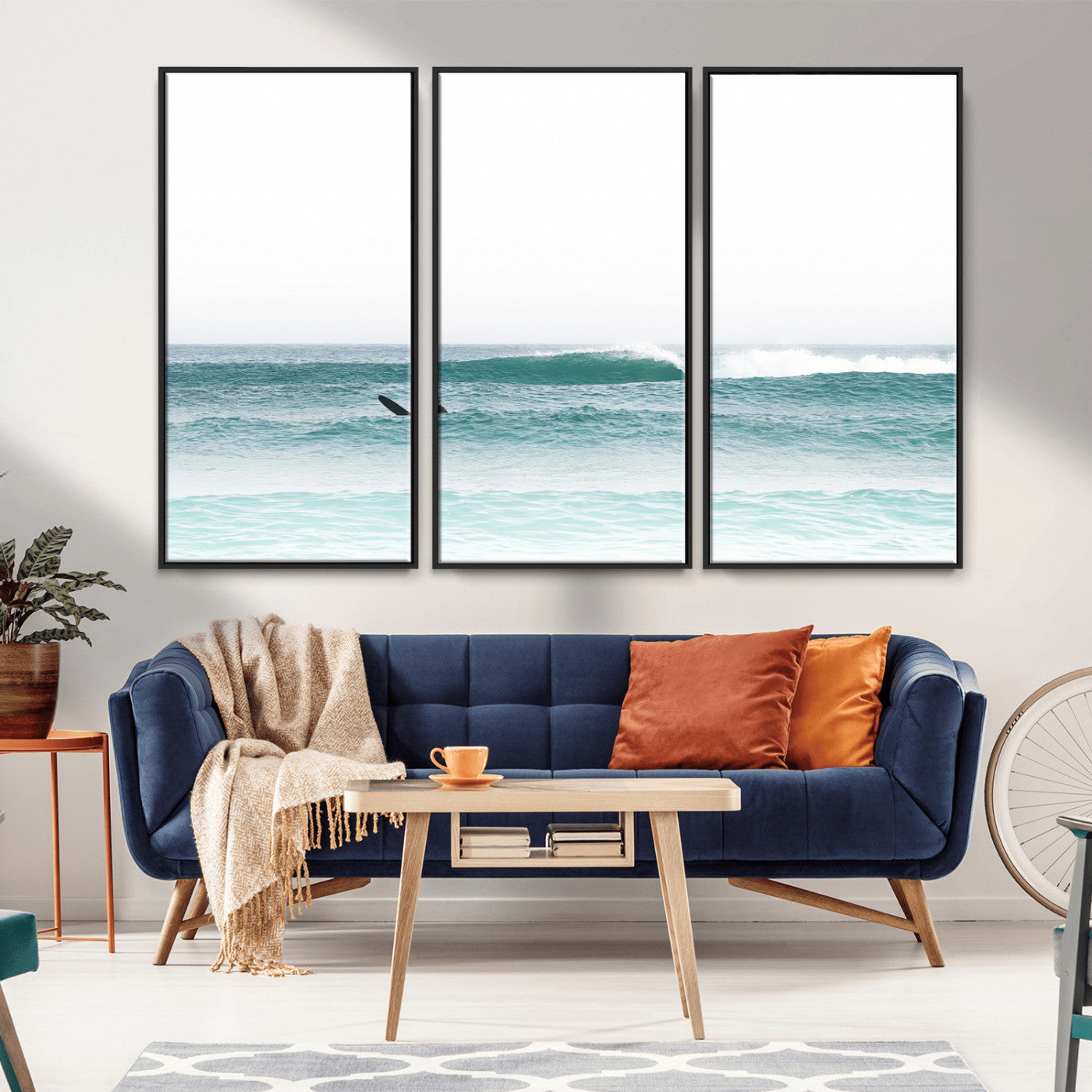 56345117-MGV-CV-36X24-Minimalist Surfing Wall Art Canvas Print, Framed Ocean Waves Art Picture Print, Soft Ocean Perfect Minimalist Coastal Decor