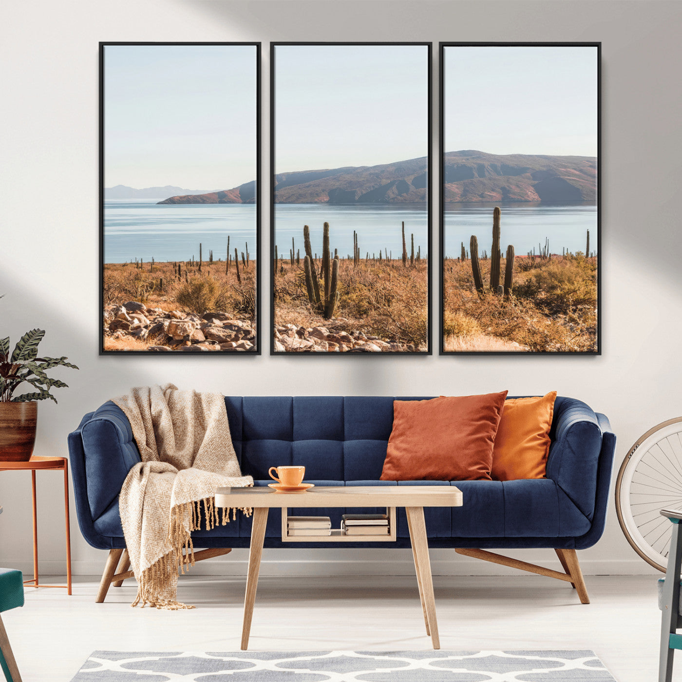 45193515-MGV-CV-36X24-Desert Cactus Wall Art Canvas Print, Framed Baja Coastline Art Picture Print, Coastal Desert Perfect Southwestern Minimalist Decor