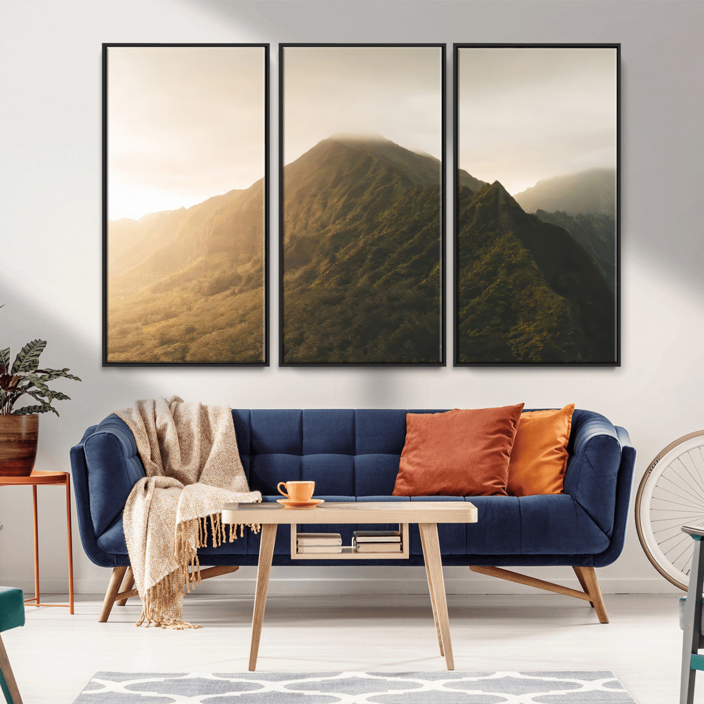 42338636-MGV-FC-48X32-3P_Black-Golden Mountain Wall Art Canvas Print, Framed Misty Summit Art Picture Print, Rugged Landscape Perfect Moody Wilderness Decor