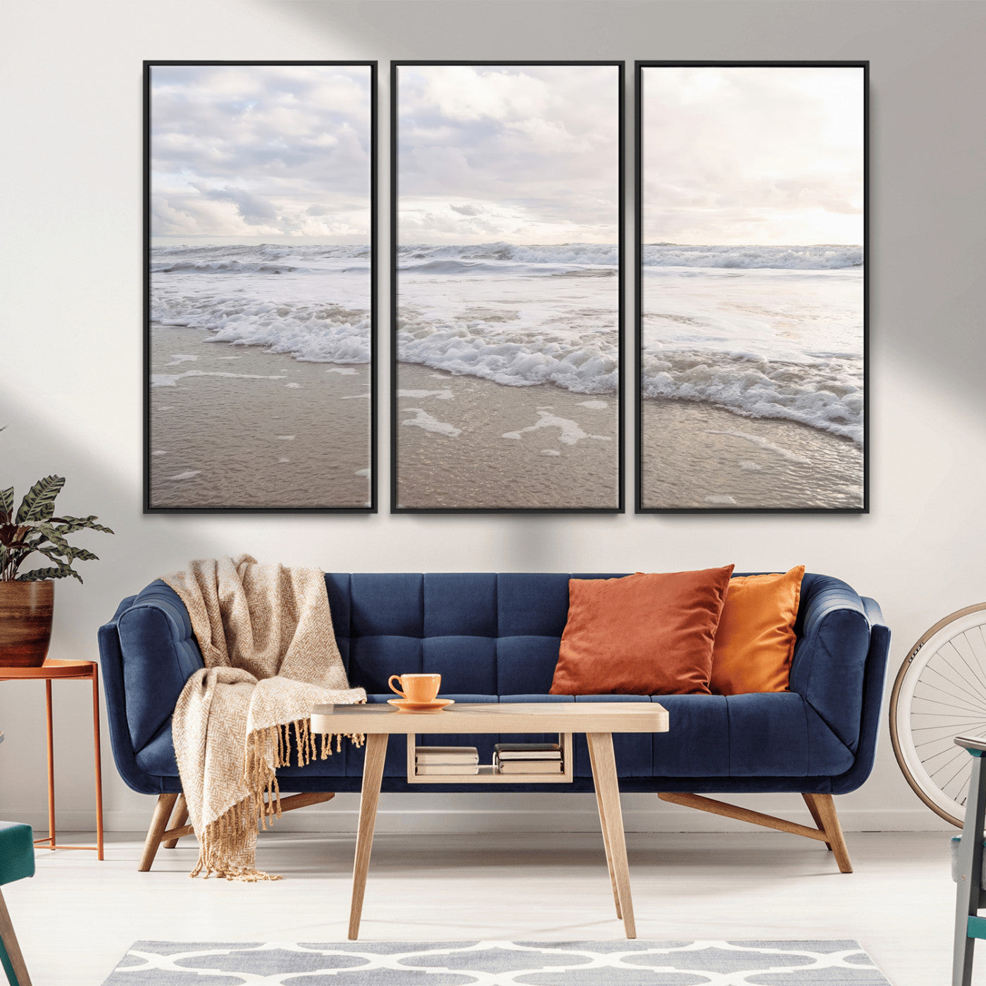 70596264-MGV-FC-48X32-3P_Black-Ocean Waves Wall Art Canvas Print, Framed Coastal Shoreline Art Picture Print, Sea Foam Perfect Coastal Minimalist Decor Artwork