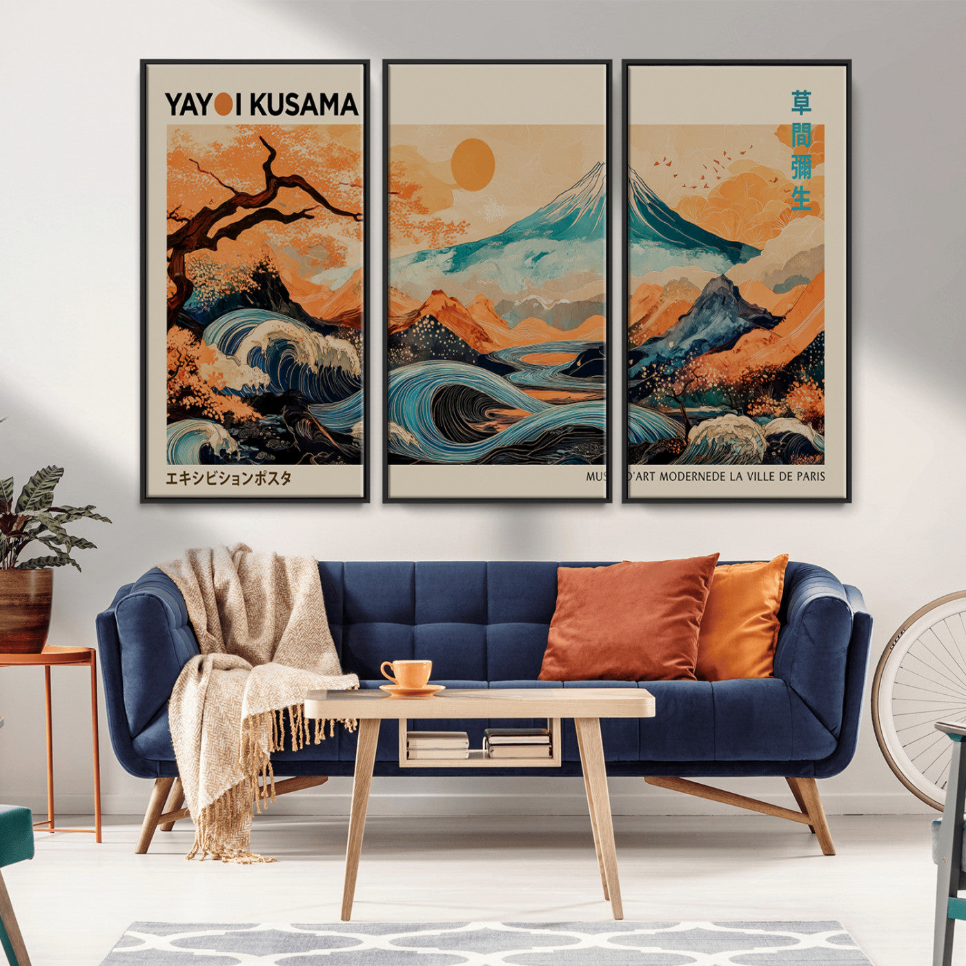 22373530-MGV-CV-36X24-Japanese Mt Fuji Wave Art Print – Ukiyo e Inspired Sun & Cherry Blossom Poster, Traditional Asian Landscape Painting, Modern