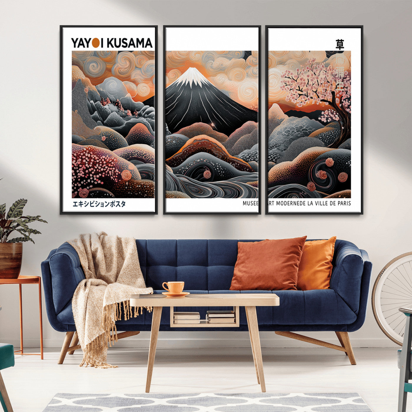 63125329-MGV-CV-36X24-Japanese Mt Fuji Wall Art – Surreal Ukiyo e Style Cherry Blossom Poster, Swirling Cloud Landscape Print, Modern Oriental Asian