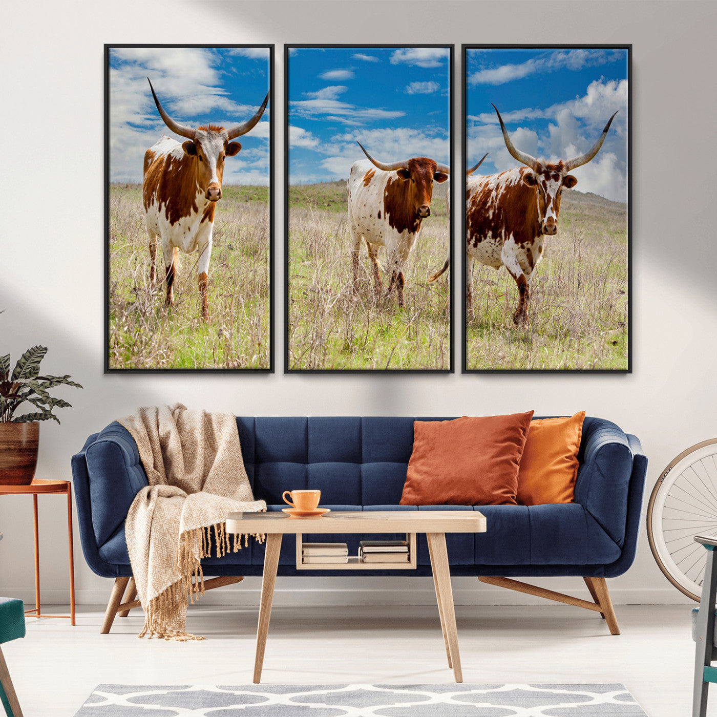 58099948-MGV-CV-36X24-Texas Longhorn Wall Art Canvas Print, Framed Western Decor Art Picture Print, Rustic Farmhouse Perfect Western Farmhouse Decor