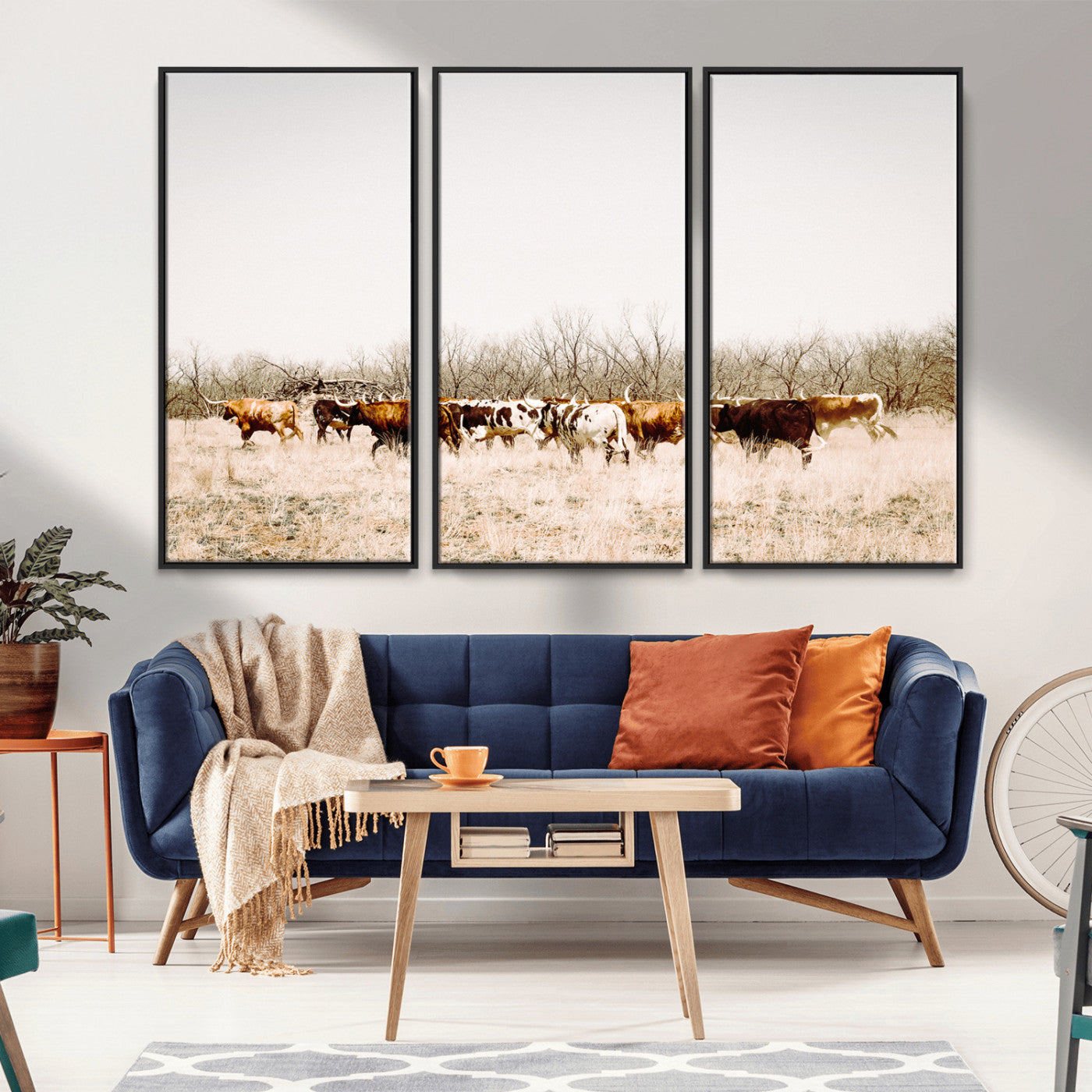 12454132-MGV-CV-36X24-Cow Herd Photography Wall Art Canvas Print, Framed Rustic Farmhouse Decor Art Picture Print, Western Ranch Style Perfect Rustic