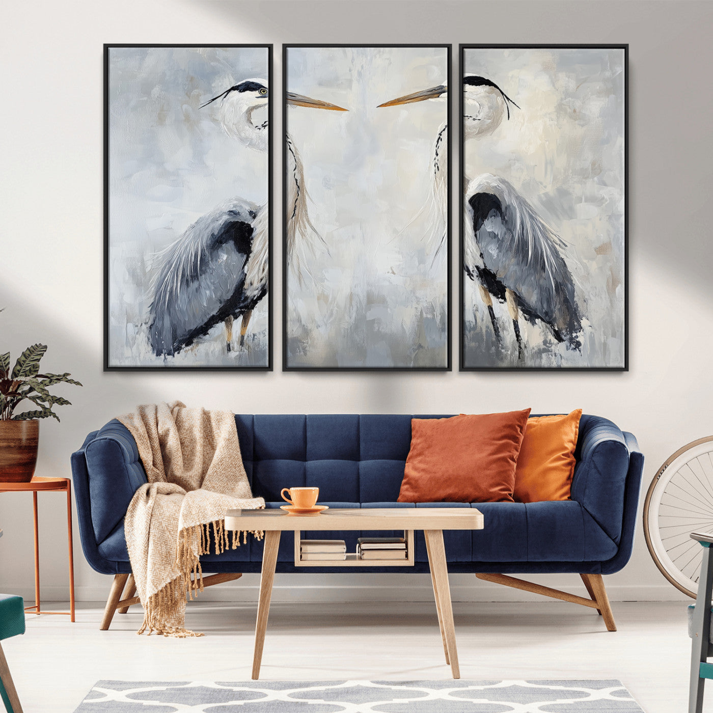 90806932-MGV-CV-36X24-Heron Wall Art Wall Art Canvas Print, Framed Bird Canvas Decor Art Picture Print, Nature Inspired Perfect Coastal Minimalist Decor