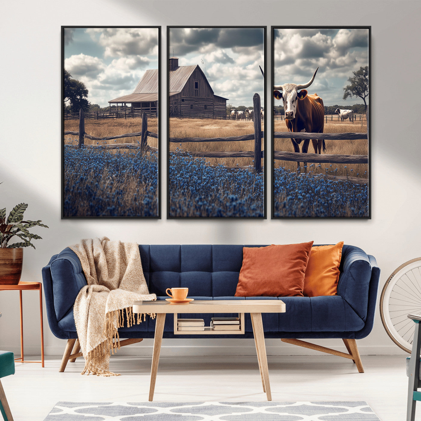 51092814-MGV-CV-36X24-Texas Longhorn Wall Art Wall Art Canvas Print, Framed Rustic Barn Canvas Art Picture Print, Farmhouse Cow Decor Perfect Rustic