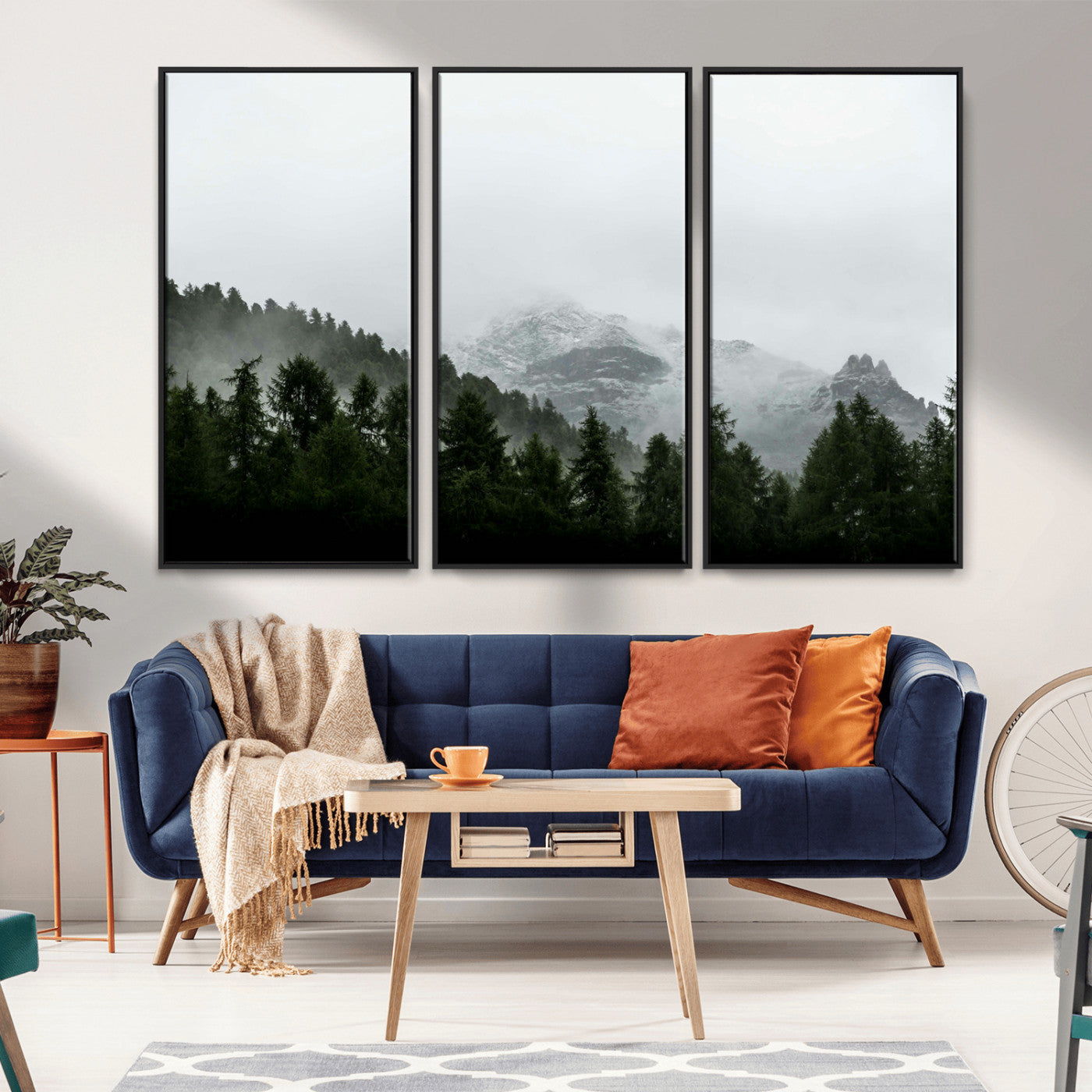 55968349-MGV-CV-36X24-Misty Mountains Wall Art Canvas Print, Framed Foggy Forest Art Picture Print, Snowy Peaks Perfect Moody Wilderness Decor Artwork