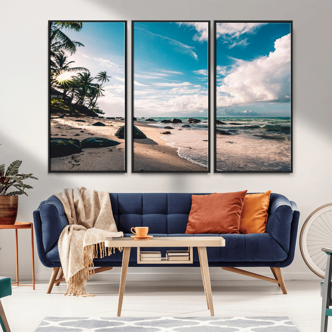 95301406-MGV-CV-36X24-Tropical Beach Wall Art Canvas Print, Framed Ocean Waves Art Picture Print, Relazxing Seascape Perfect Tropical Coastal Decor