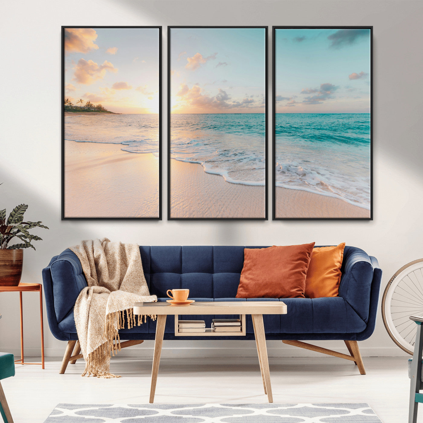 94538225-MGV-CV-36X24-Beach Sunset Wall Art Canvas Print, Framed Ocean Waves Art Picture Print, Summer Escape Perfect Coastal Serenity Decor Artwork