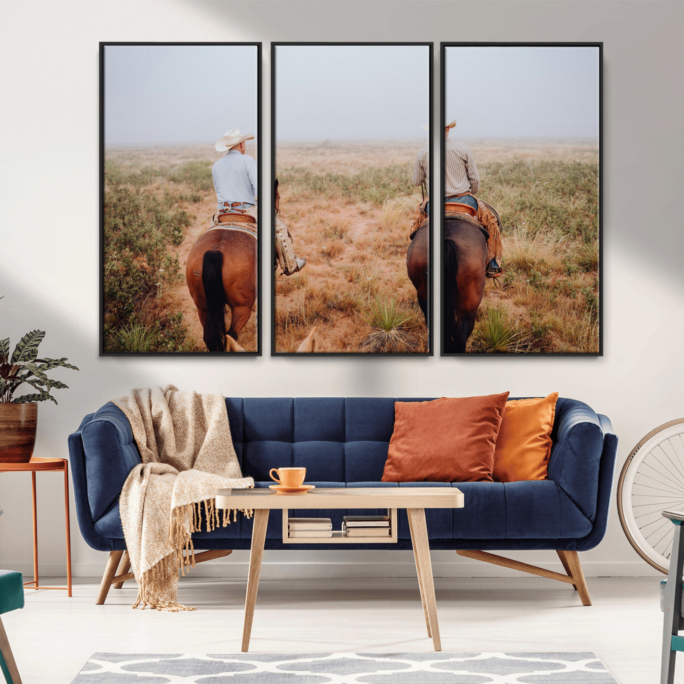 54943176-MGV-CV-36X24-Cowboy Wall Art Wall Art Canvas Print, Framed Western Canvas Art Picture Print, Rustic Ranch Scene Perfect Rustic Western Decor