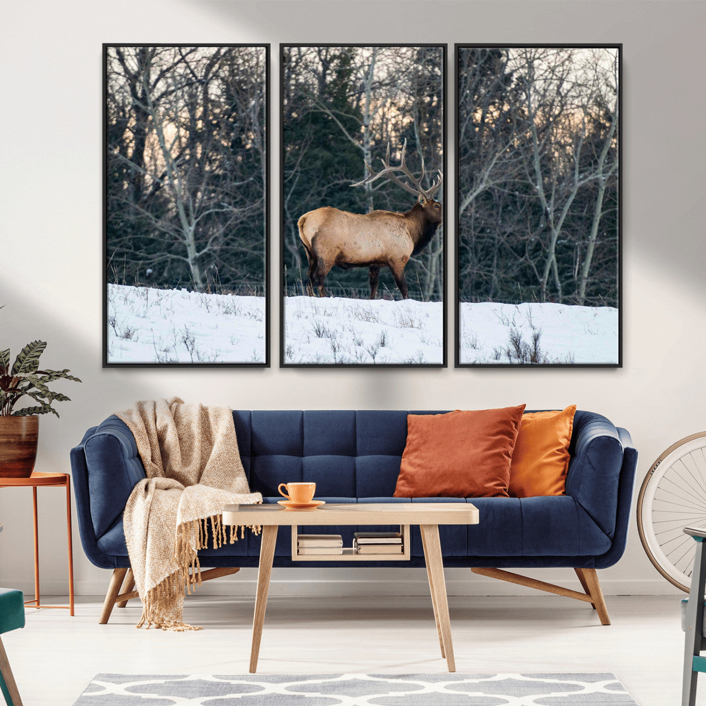 36533178-MGV-CV-36X24-Wild Elk Photography Wall Art Canvas Print, Framed Winter Wildlife Art Picture Print, Snowy Forest Perfect Rustic Lodge Decor