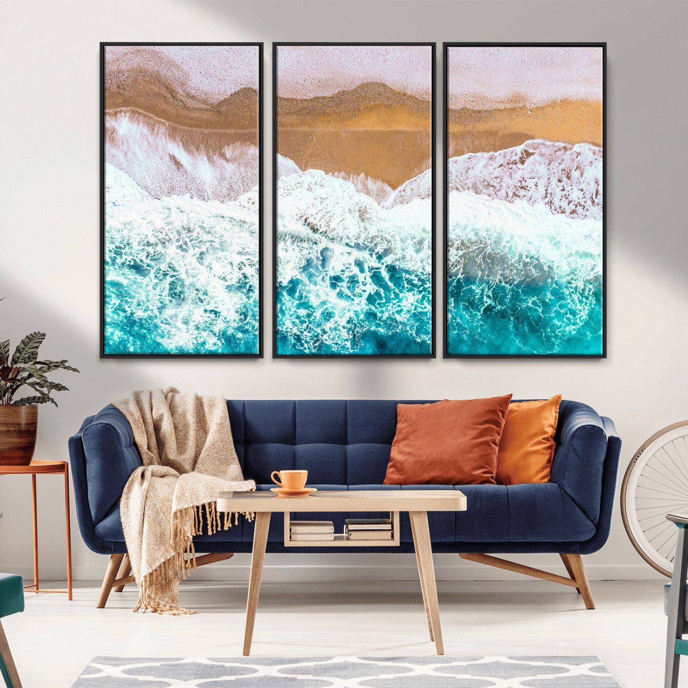 26870666-MGV-CV-36X24-Aerial Beach Wall Art Canvas Print, Framed Ocean Waves Art Picture Print, Coastal Landscape Perfect Coastal Minimalist Decor