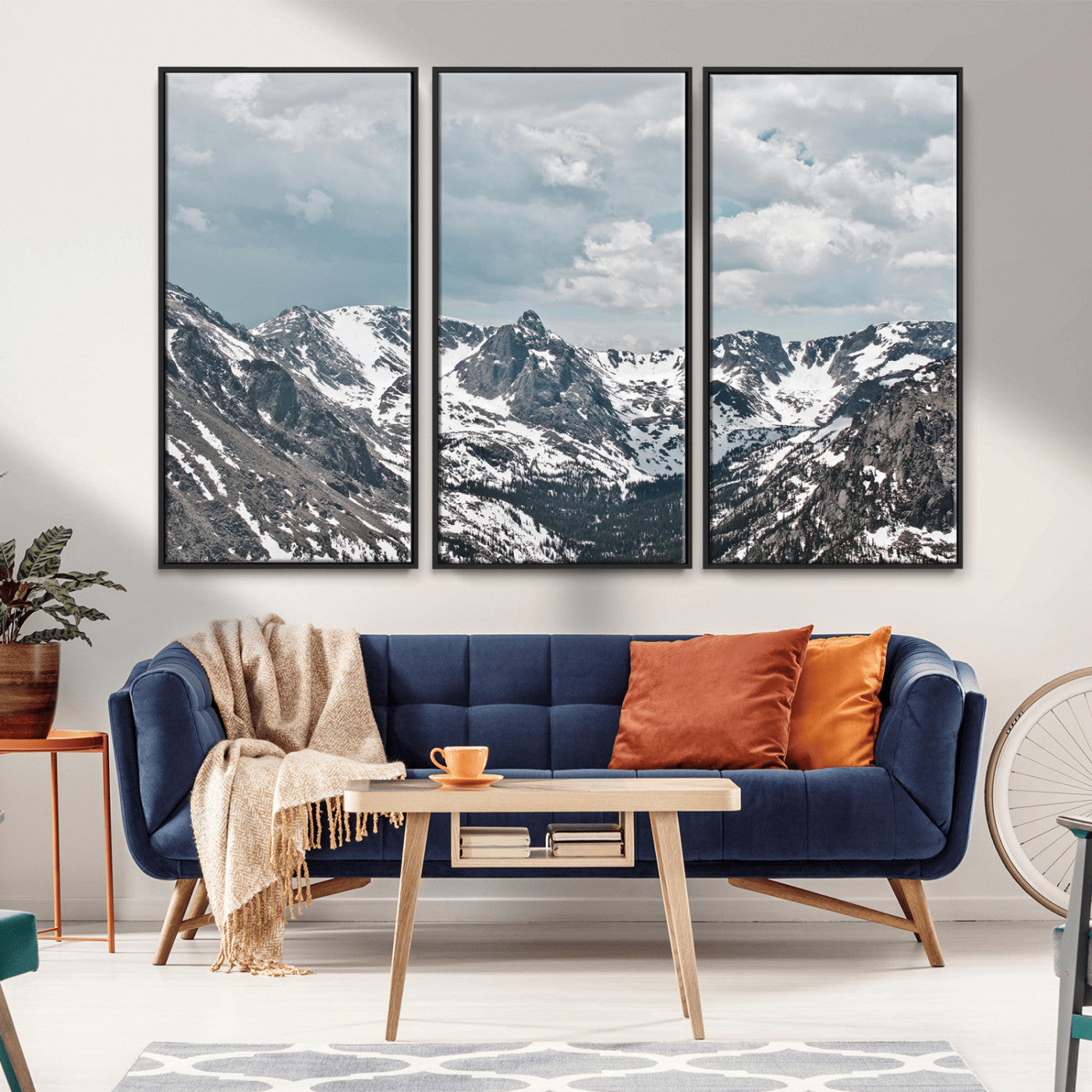 94074619-MGV-CV-36X24-Snowy Peaks Wall Art Canvas Print, Framed Alpine Wilderness Art Picture Print, Mountain Escape Perfect Winter Serenity Decor